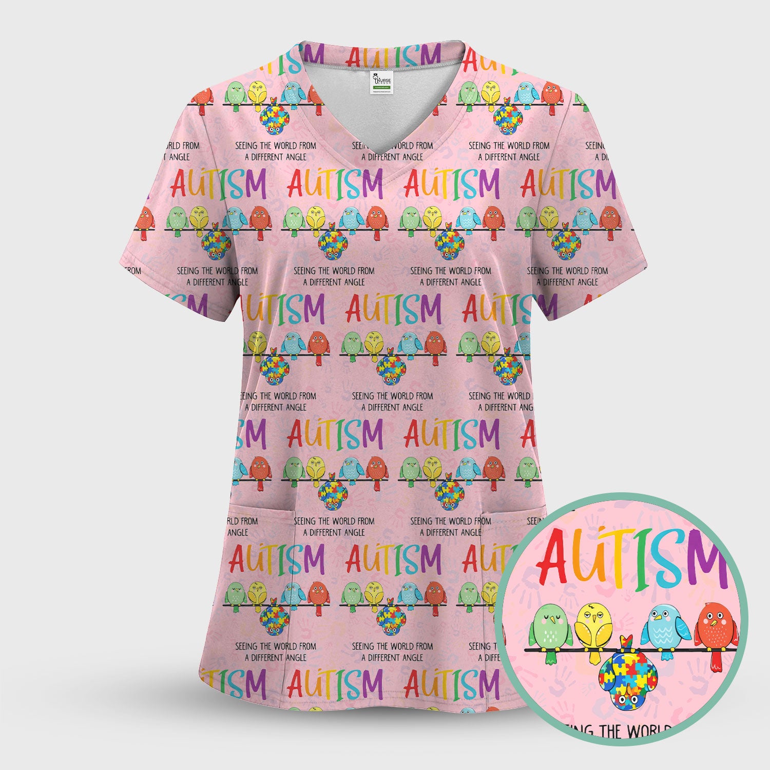 Autism Seeing The World From A Different Angle Birds Scrub Top ,Comfortable Scrubs for Nurses
