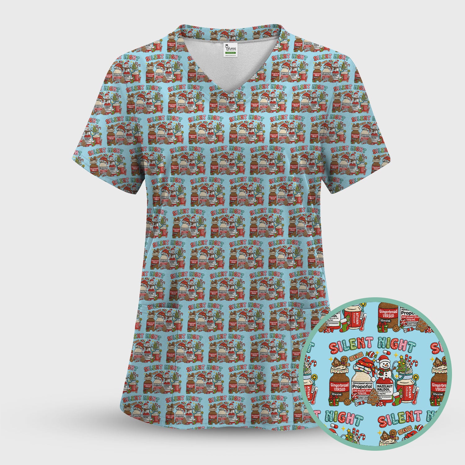 Silent Night Nurse Scrub Top, Funny Christmas Medical Scrub Shirt, Holiday Nursing Uniform