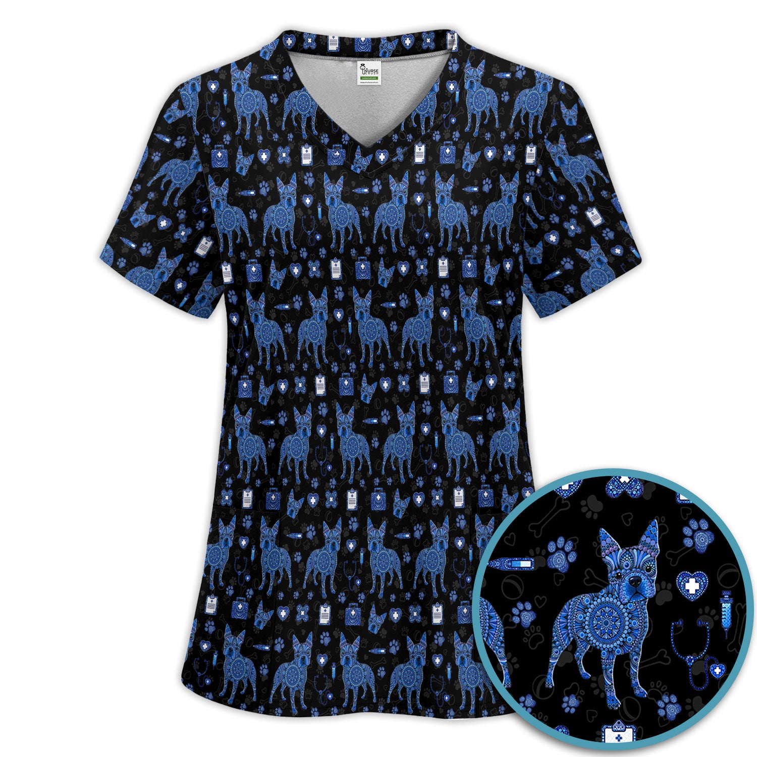 Blue Heeler Australian Cattle Dog Scrub Set, Australia Dot Art Pattern Shirt, Breathable Fabrics Nursing Uniform