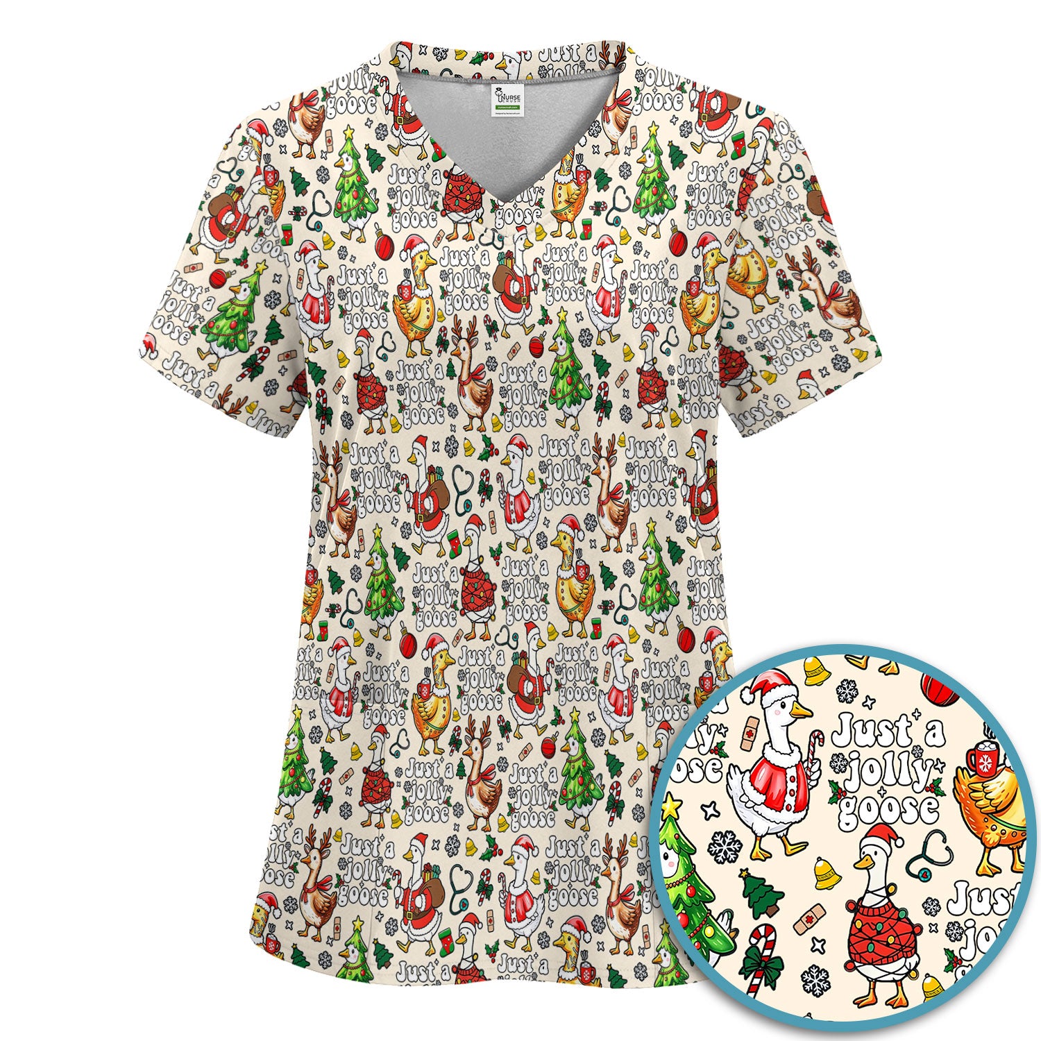 Christmas Goose Scrub Set for Nurse - Funny Jolly Holiday Medical Uniform for Women
