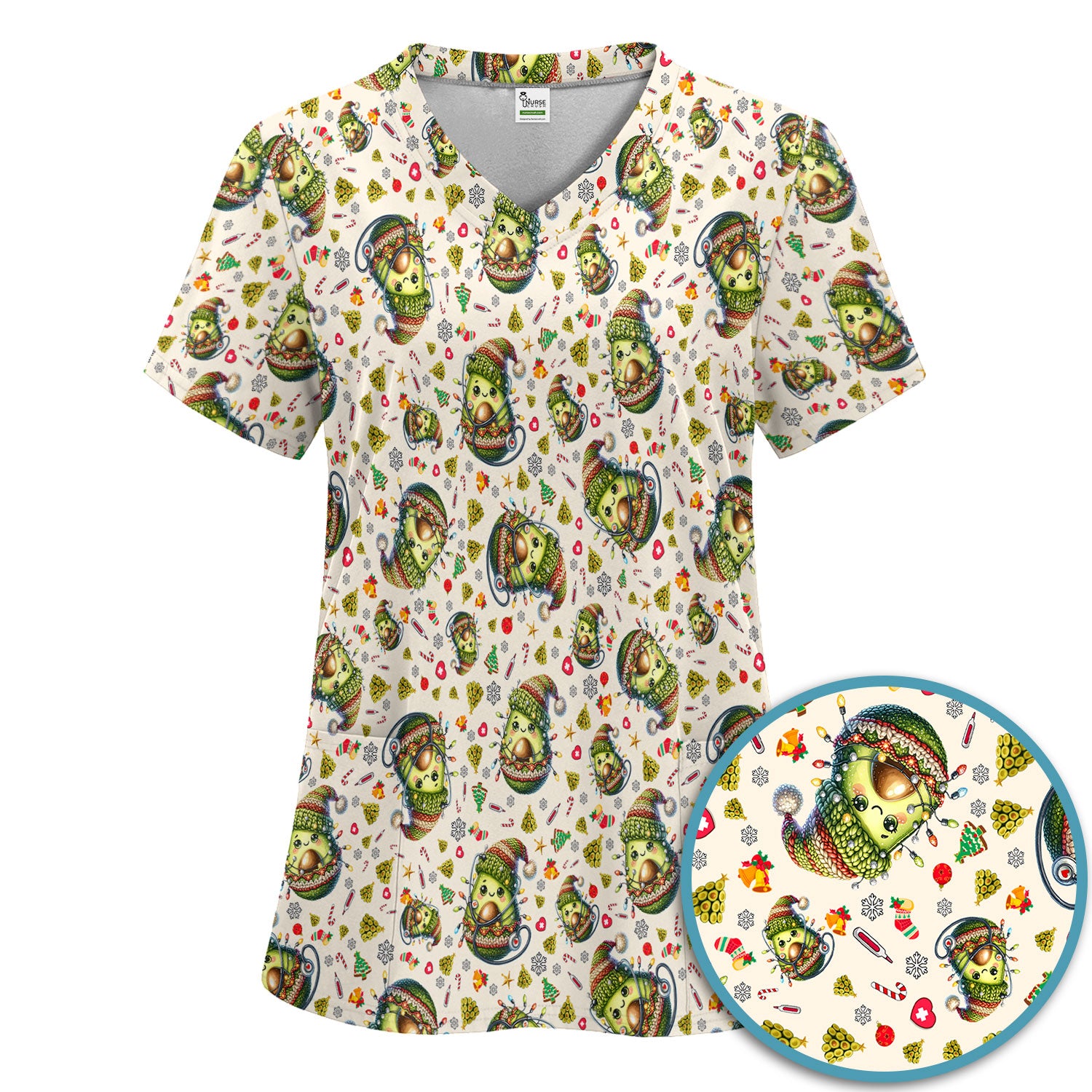 Avocado Scrub Set for Nurse - Funny Christmas Nursing Pants and V Neck Top - Cute Holiday Medical Uniform