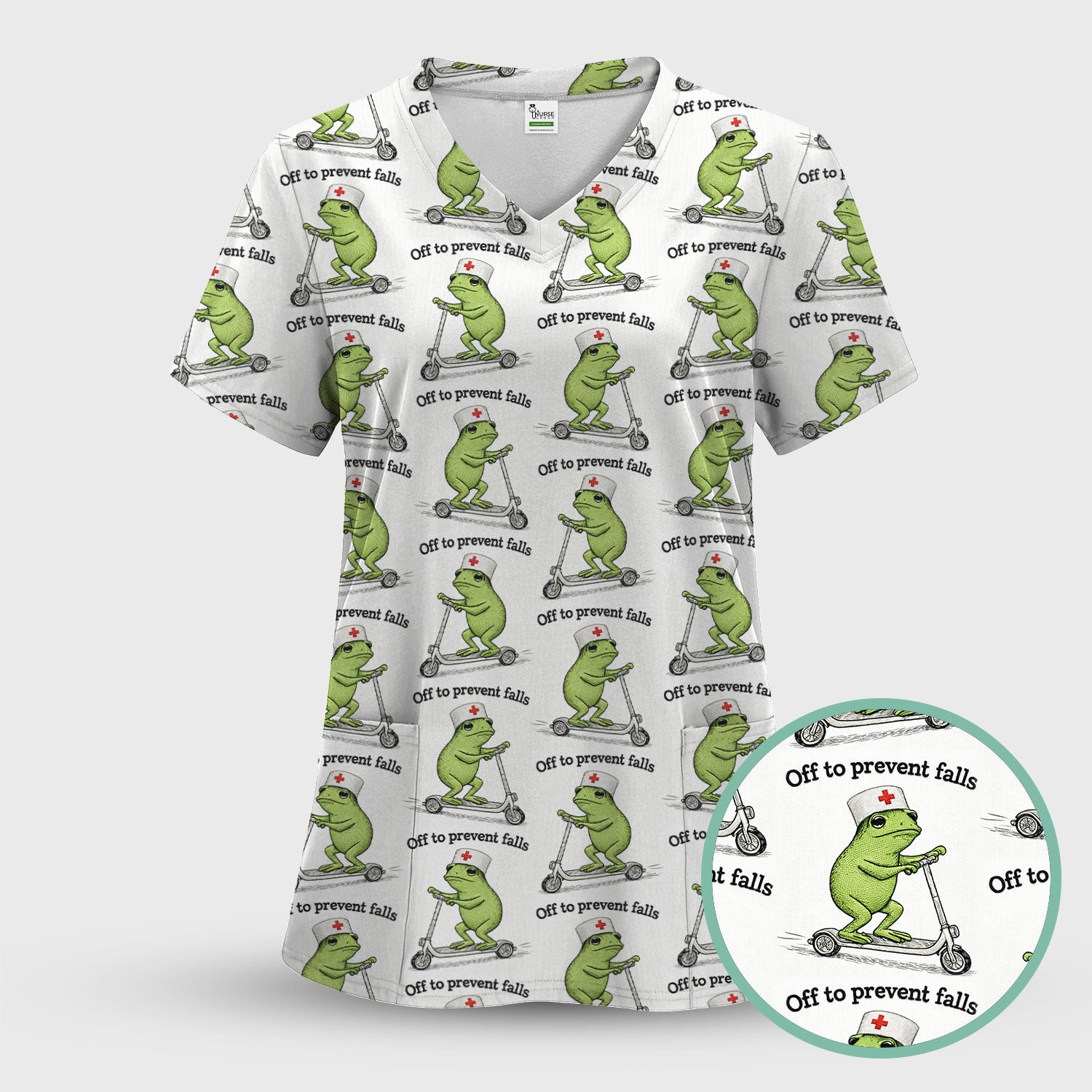 Funny Nurse Scrub Top, Off To Prevent Falls Nursing Shirt, Breathable Fabrics Nursing Uniform