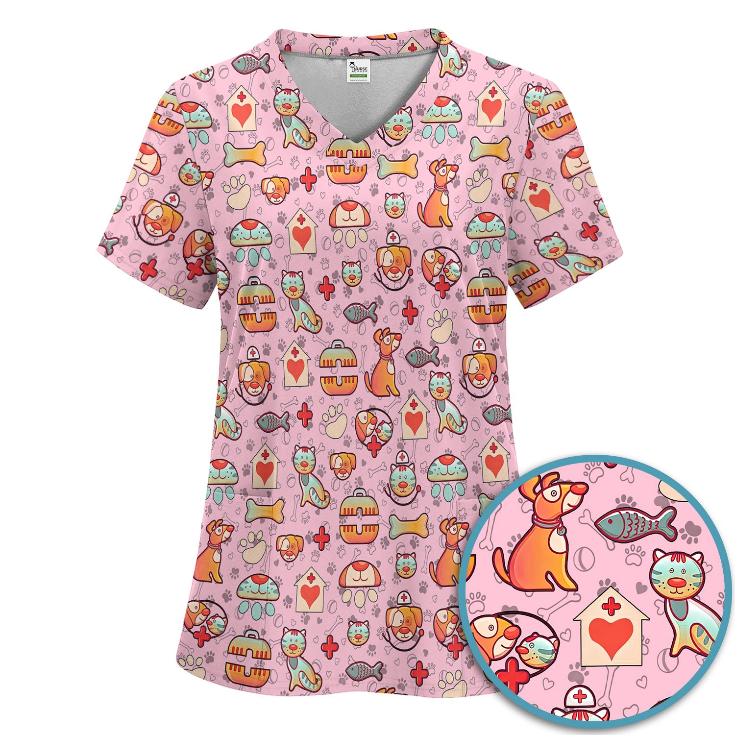 Veterinary Nurse Scrub Set - Cute Cat Dog Paw Scrubs Pants and V Neck Top - Funny Animal Vet Tech Uniform for Women