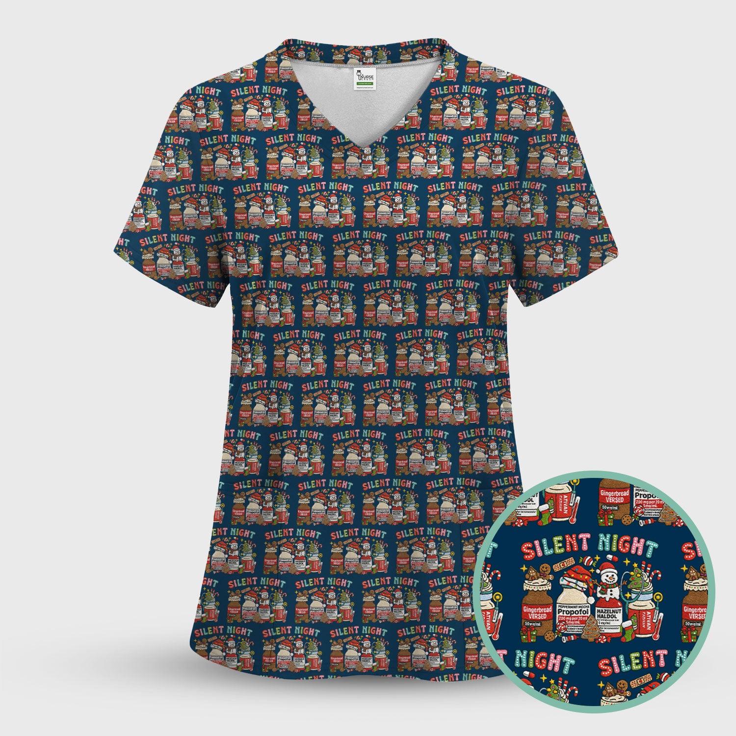 Silent Night Nurse Scrub Top, Funny Christmas Medical Scrub Shirt, Holiday Nursing Uniform