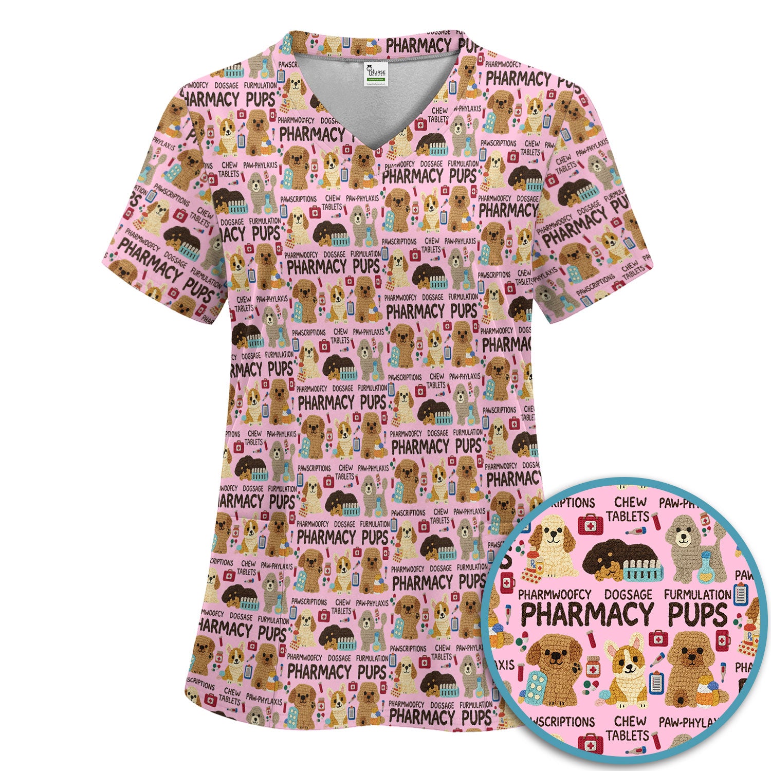 Pharmacy Pups Scrub Set for Women - Cute Dog Medical Uniform for Pharmacists & Vet Techs - Fun Pharmacy Nursing Gift