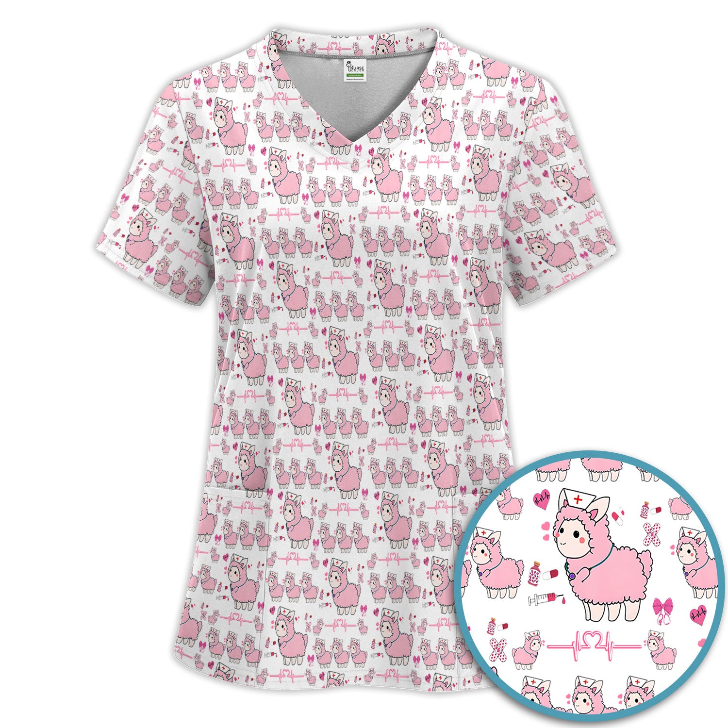 Llama Ain't Got Time For Your Drama Scrub Set, Funny Pattern Scrub Shirt, Breathable Fabrics Nursing Uniform