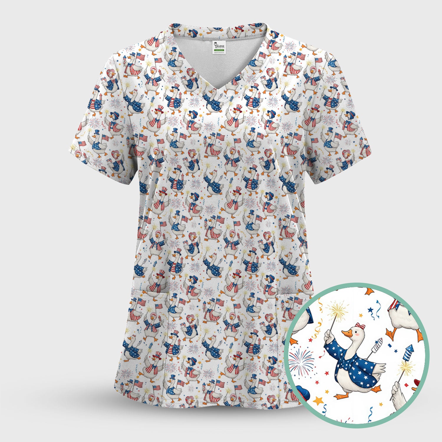 Goose America Medical Print Scrub Set, Breathable Fabrics Nursing Uniform
