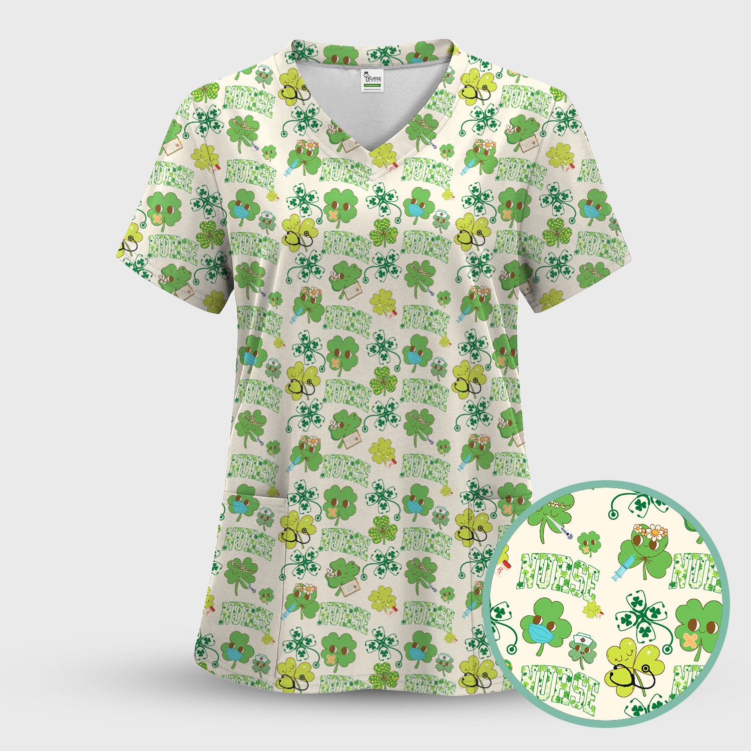 Lucky Shamrock Nurse Scrub Top, St. Patrick’s Day Nursing Shirt, Breathable Fabrics Nursing Uniform