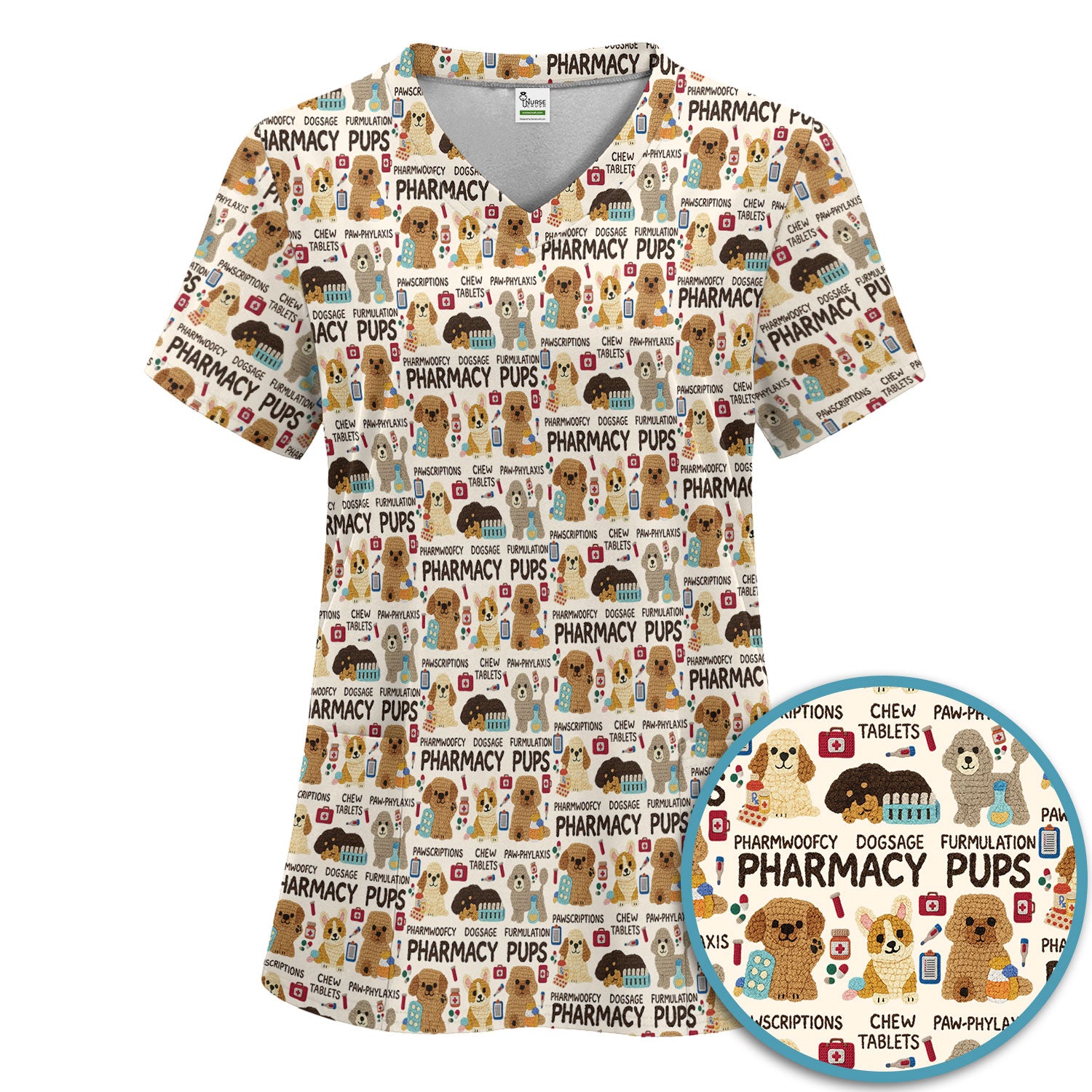 Pharmacy Pups Scrub Set for Women - Cute Dog Medical Uniform for Pharmacists & Vet Techs - Fun Pharmacy Nursing Gift