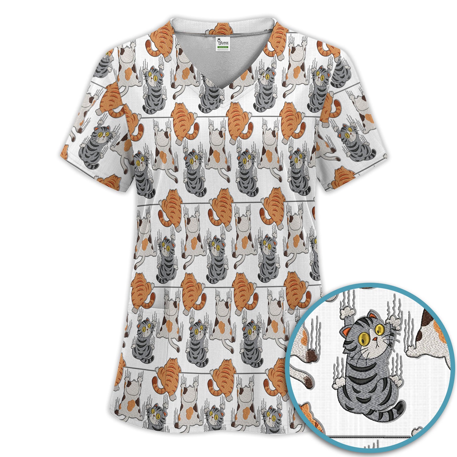 Cute Cat Pattern Nurse Scrub Set, Cats Medical Pattern Shirt, Breathable Fabrics Nursing Uniform