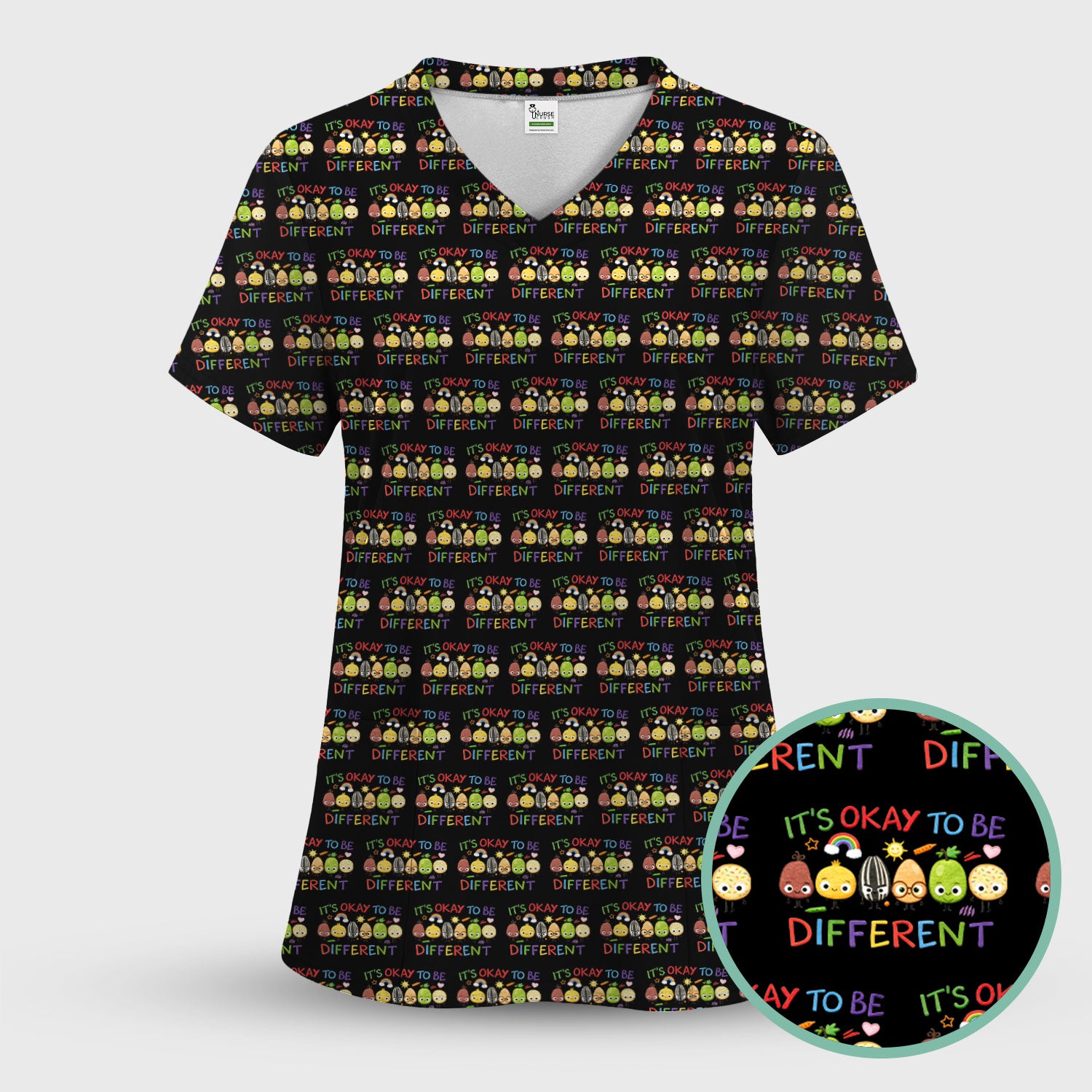 Autism Awareness Nurse Scrub Top, It’s Okay To Be Different Pattern Nurses Shirt, Comfortable Uniform Scrubs For Nursing