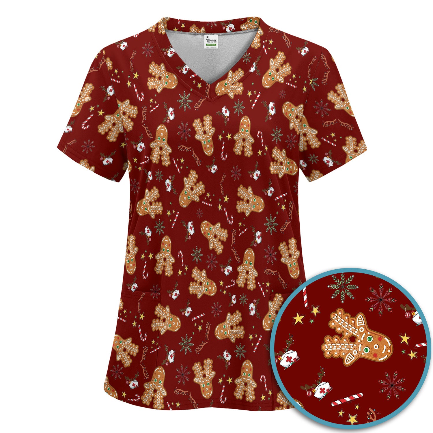 Gingerbread Cookies Reindeer Women's Scrub Sets - Comfortable Scrubs for Nurses - Funny Christmas Med Uniform