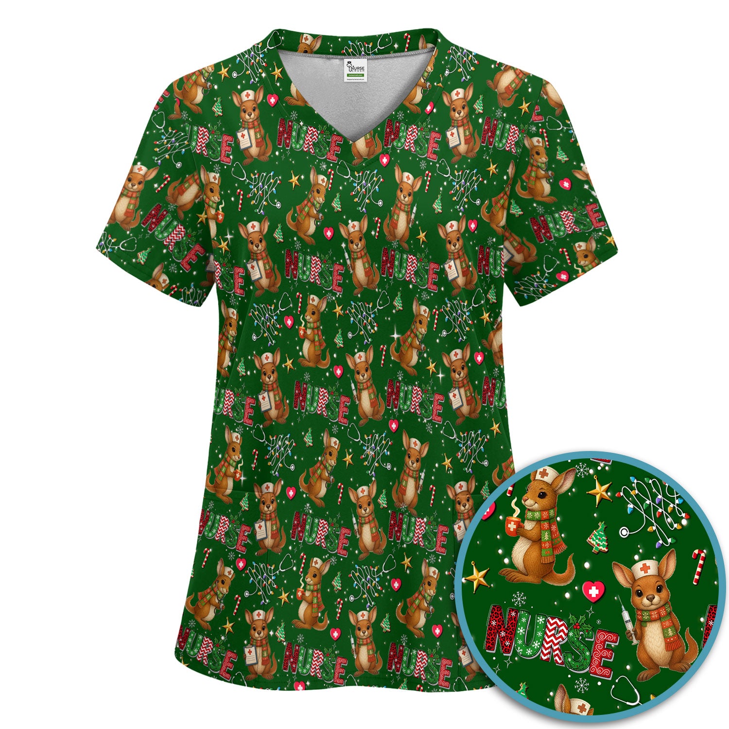 Christmas Kangaroo Nurse Scrub Set - Cute Aussie Holiday Medical Uniform - Funny Xmas Gift for Women