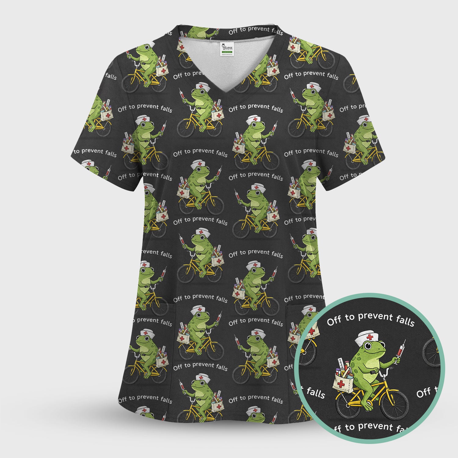 Cute Frog Riding Bike With Funny Quote Scrub Set, Scrub Pants and V Neck Top