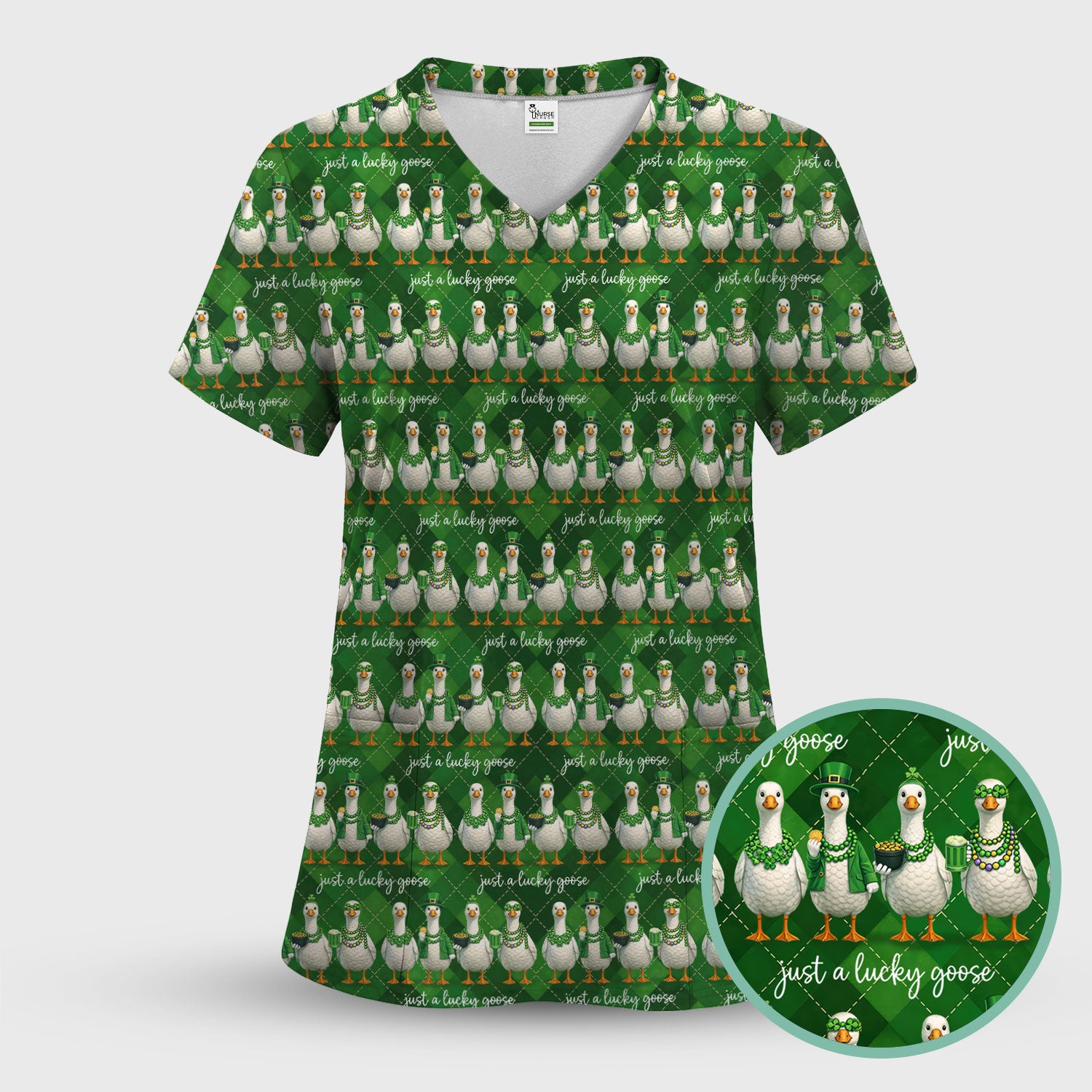 Lucky Goose St Patrick Green Argyle Print Set, Breathable Med Uniform