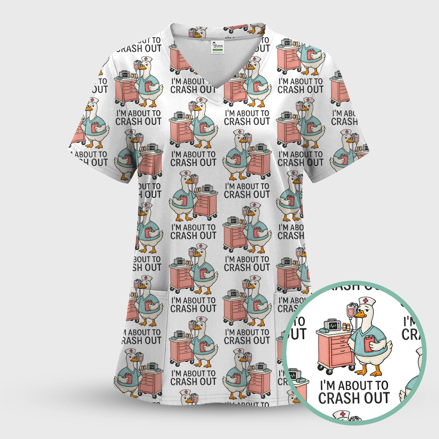 Funny Nurse Goose Crash Out Pattern Scrub Set, Nurse Uniform Scrubs Set