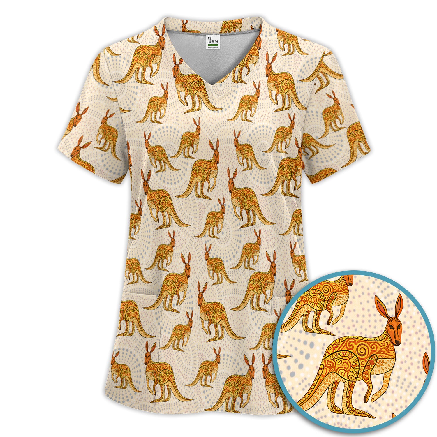 Australian Kangaroo Dot Art Inspired Nursing Scrub Set - Women Uniform
