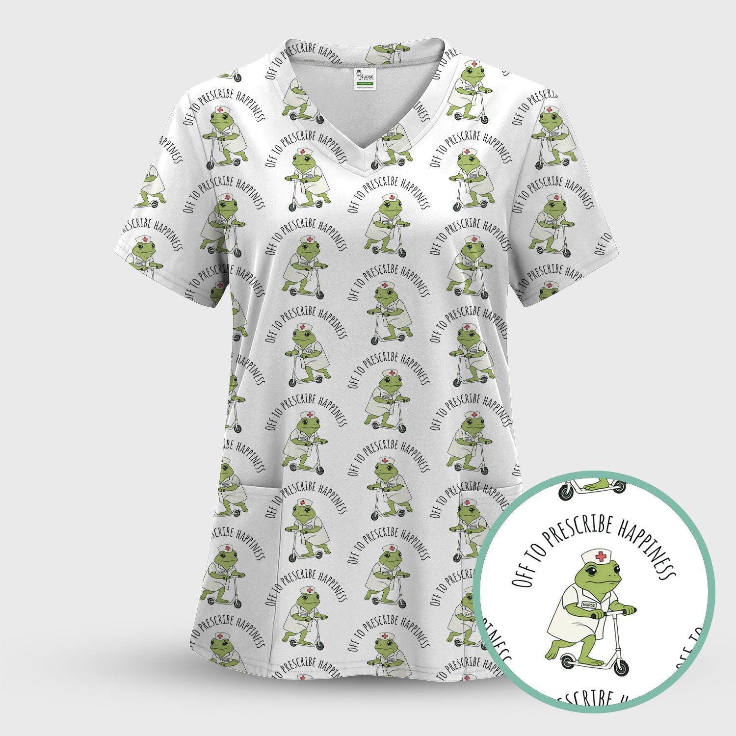 Cute Frog Nurse Off To Prescribe Happiness Scrub Top, Comfortable Scrubs for Nurses