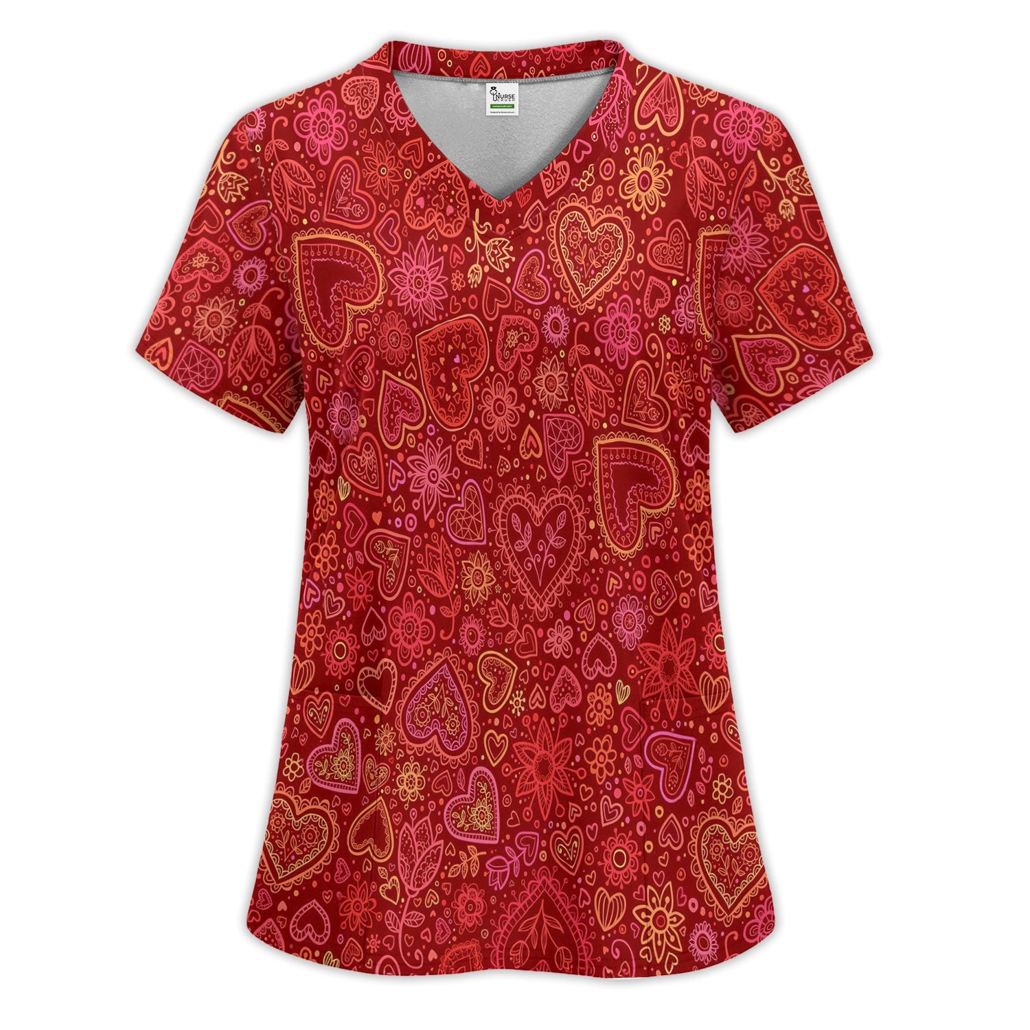 Valentine Heart Nurse Scrub Set, Cute Nursing Pattern Shirt, Breathable Fabrics Nursing Uniform