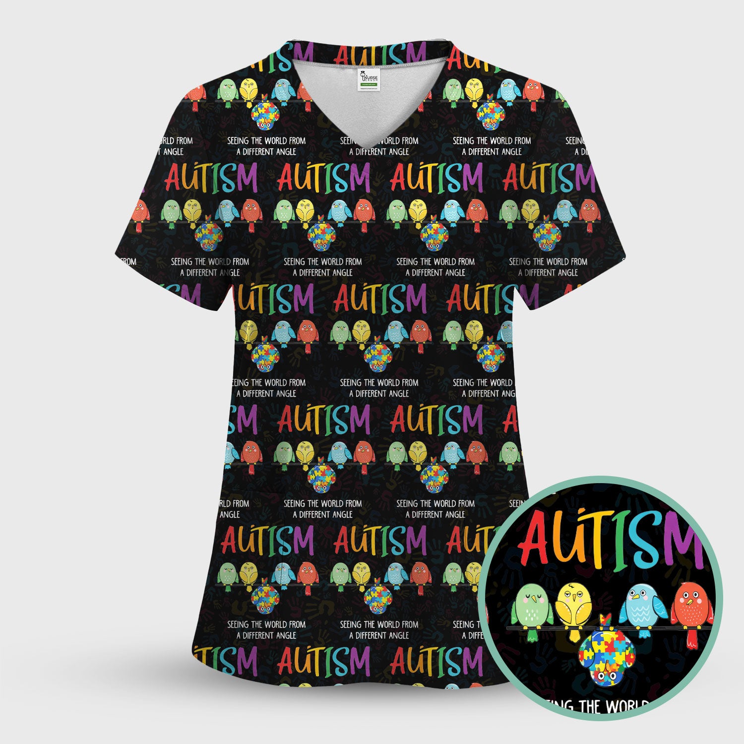 Autism Seeing The World From A Different Angle Birds Scrub Top ,Comfortable Scrubs for Nurses