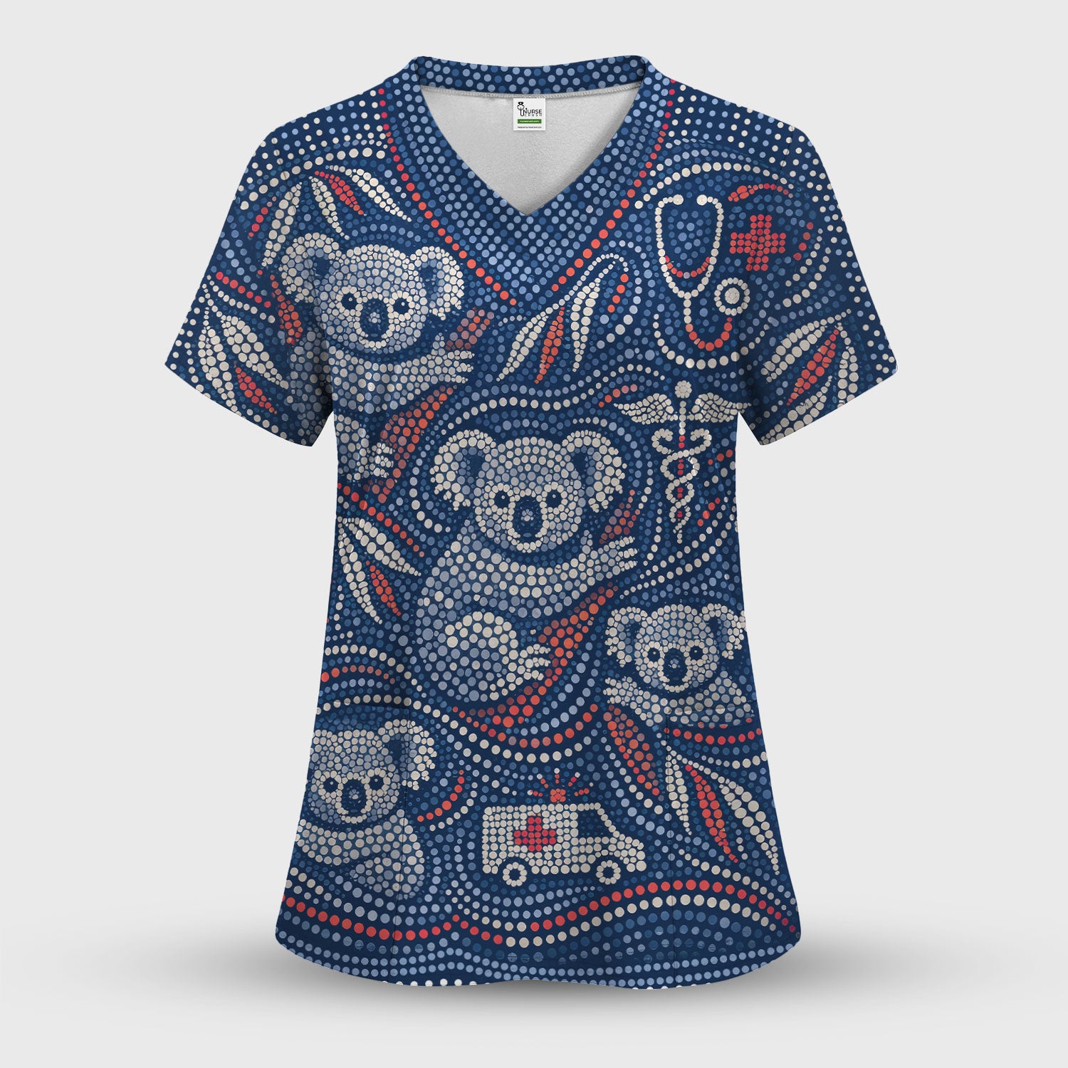 Koala Dot Art Medical Pattern Scrub Top, Comfortable Scrubs for Nurses