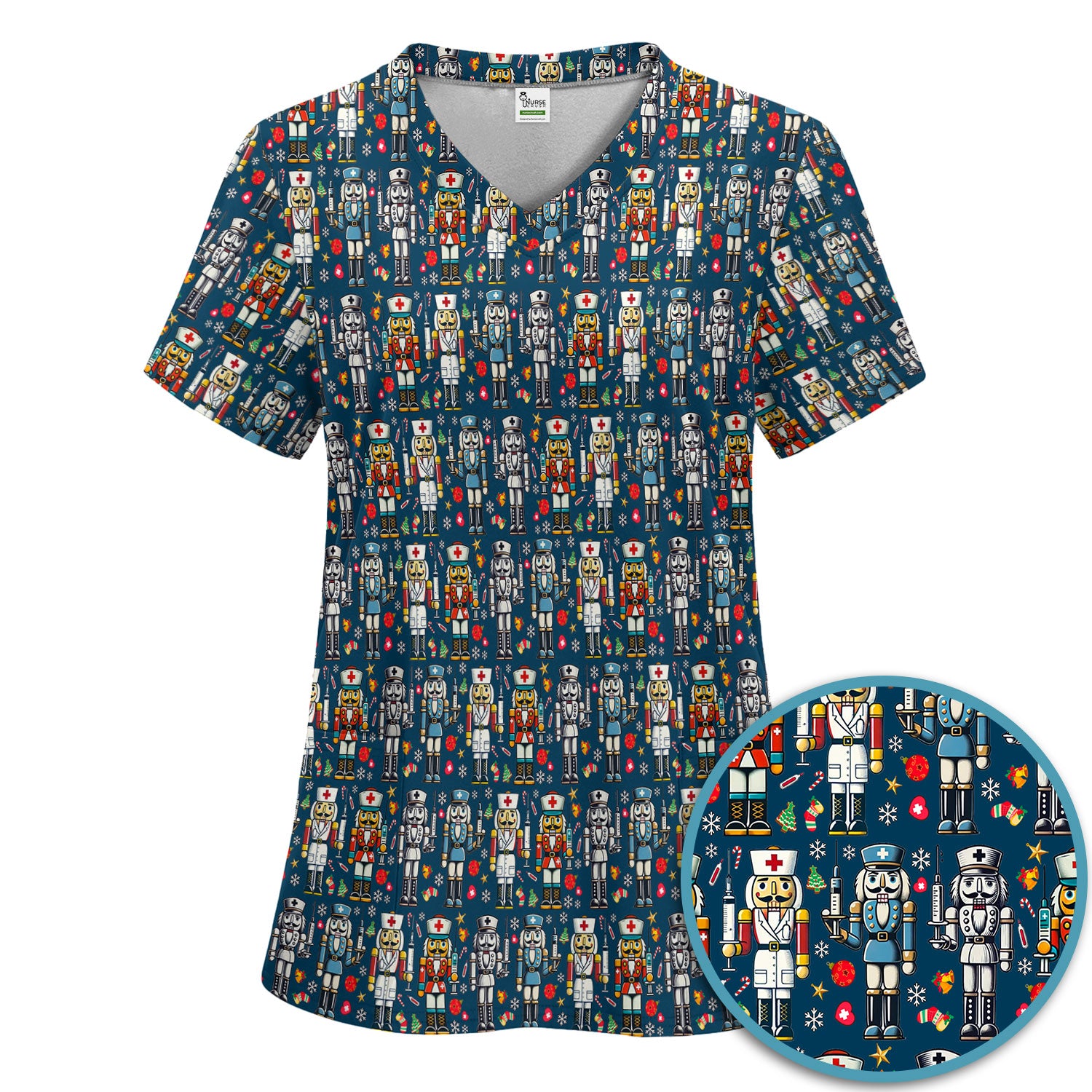 Funny Nutcracker Christmas Scrub Set – Cute Holiday Nurse Pattern Shirt – Festive Medical Uniform for RN, LPN, CNA, and Healthcare Workers