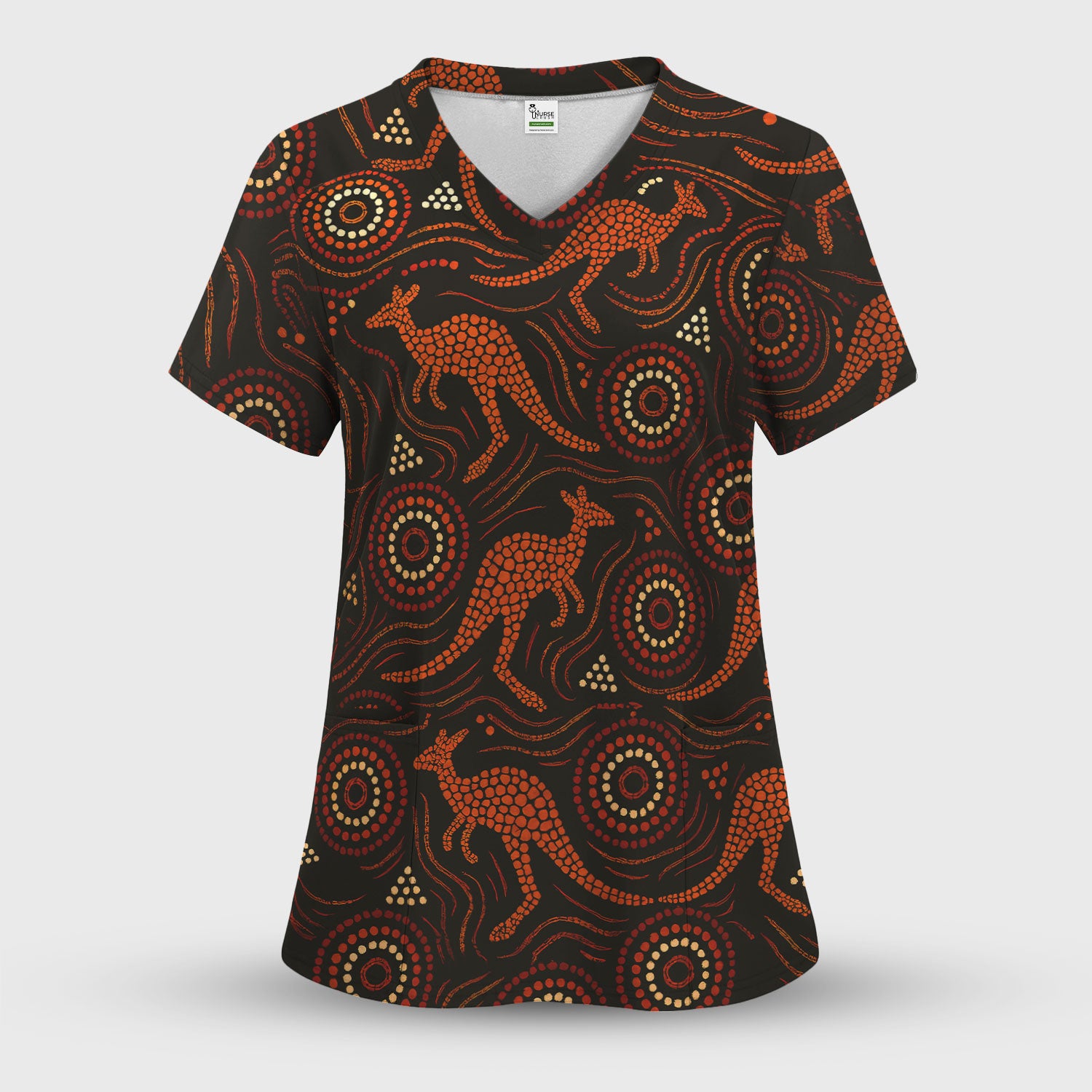 Australian Indigenous Medical Pattern Shirt, Aboriginal Dot Art Kangaroo Nurse Scrub Set,  Breathable Fabrics Nursing Uniform