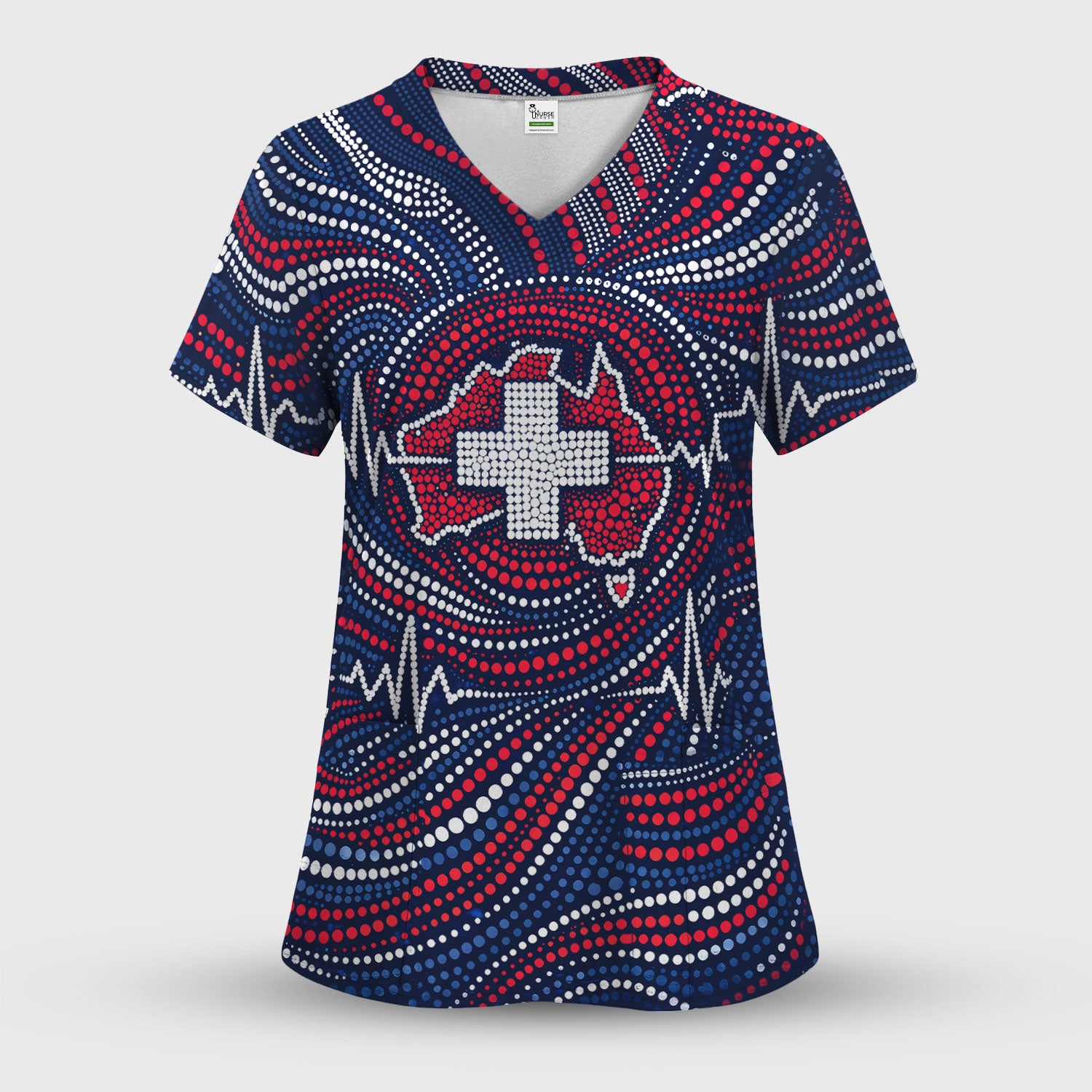 Dot Art Medical Cross Heartbeat Print Scrub, Women's Scrub Sets