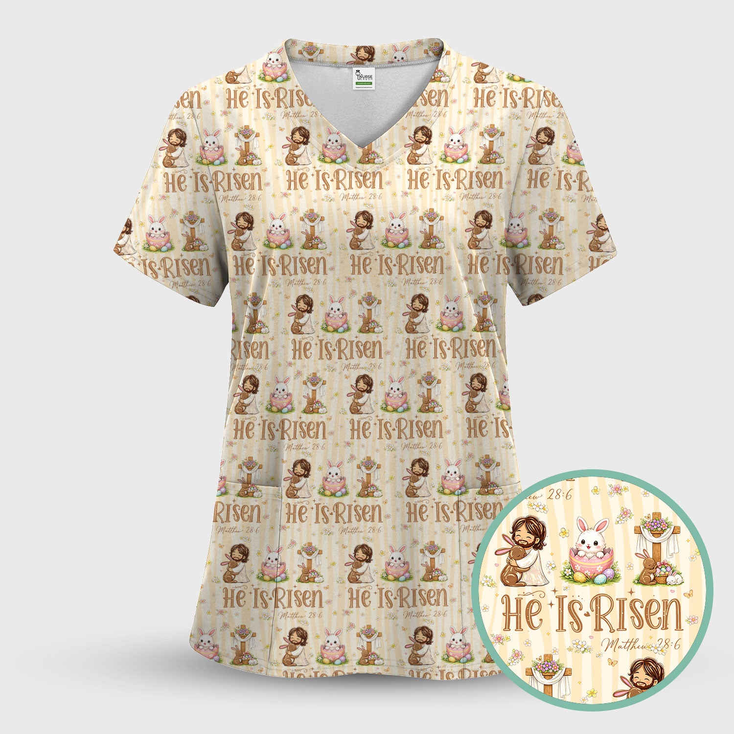 He Is Risen Jesus Easter Print Scrubs Nurses, Comfortable Scrubs for Nurses