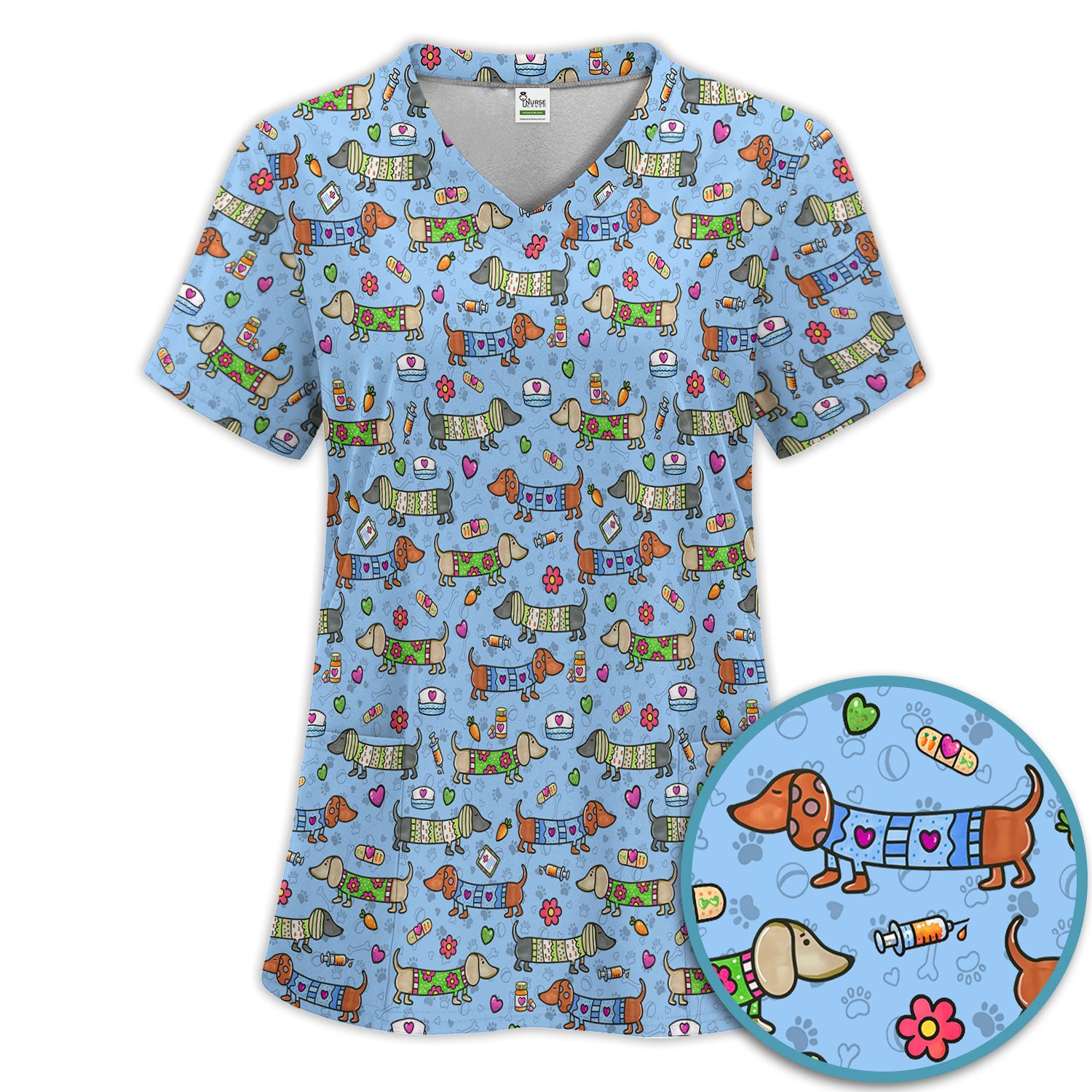 Cute Dachshund Nurse Scrub Set, Funny Wiener Dog Nursing Shirt, Breathable Fabrics Nursing Uniform