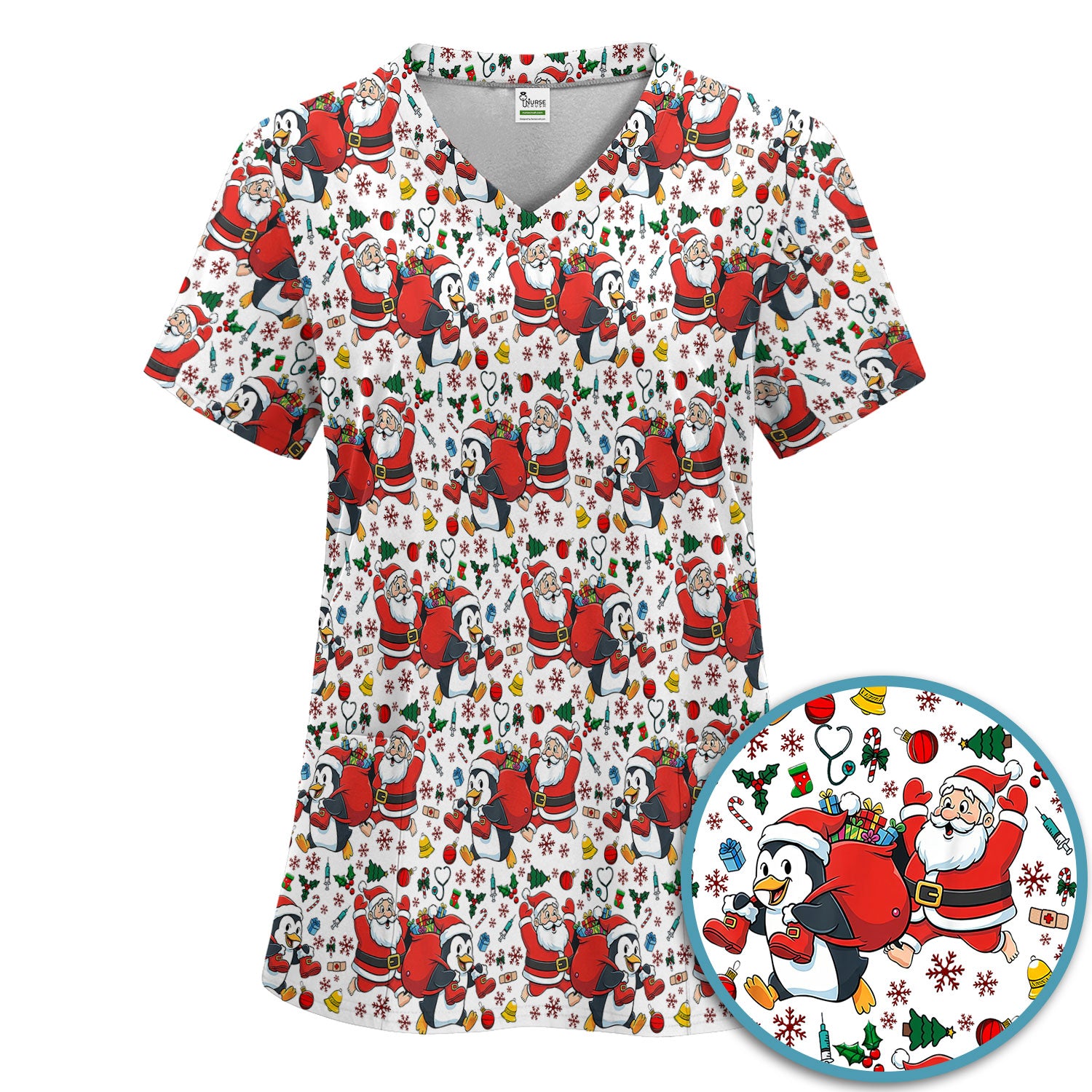 Funny Penguin Christmas Scrub Set - Santa Holiday Nurse Uniform for Women - Medical Gift for RN CNA LPN