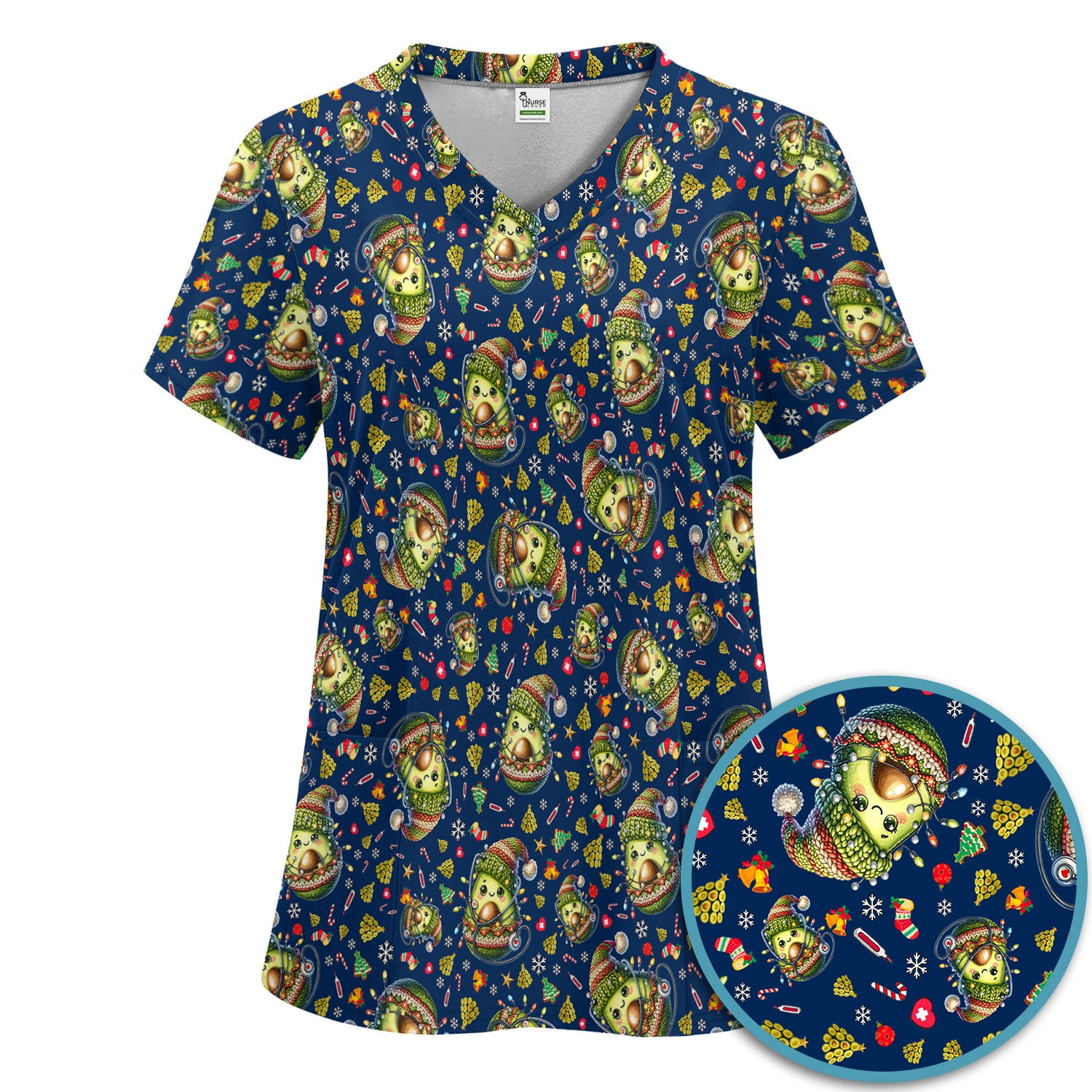 Avocado Scrub Set for Nurse - Funny Christmas Nursing Pants and V Neck Top - Cute Holiday Medical Uniform