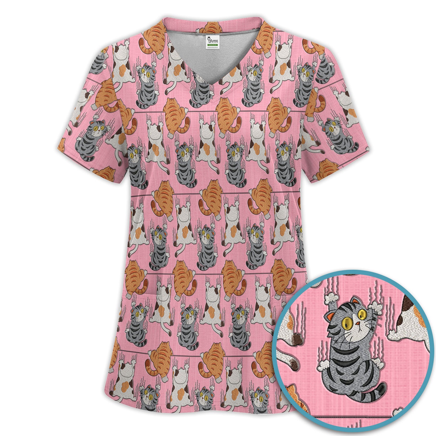 Cute Cat Pattern Nurse Scrub Set, Cats Medical Pattern Shirt, Breathable Fabrics Nursing Uniform