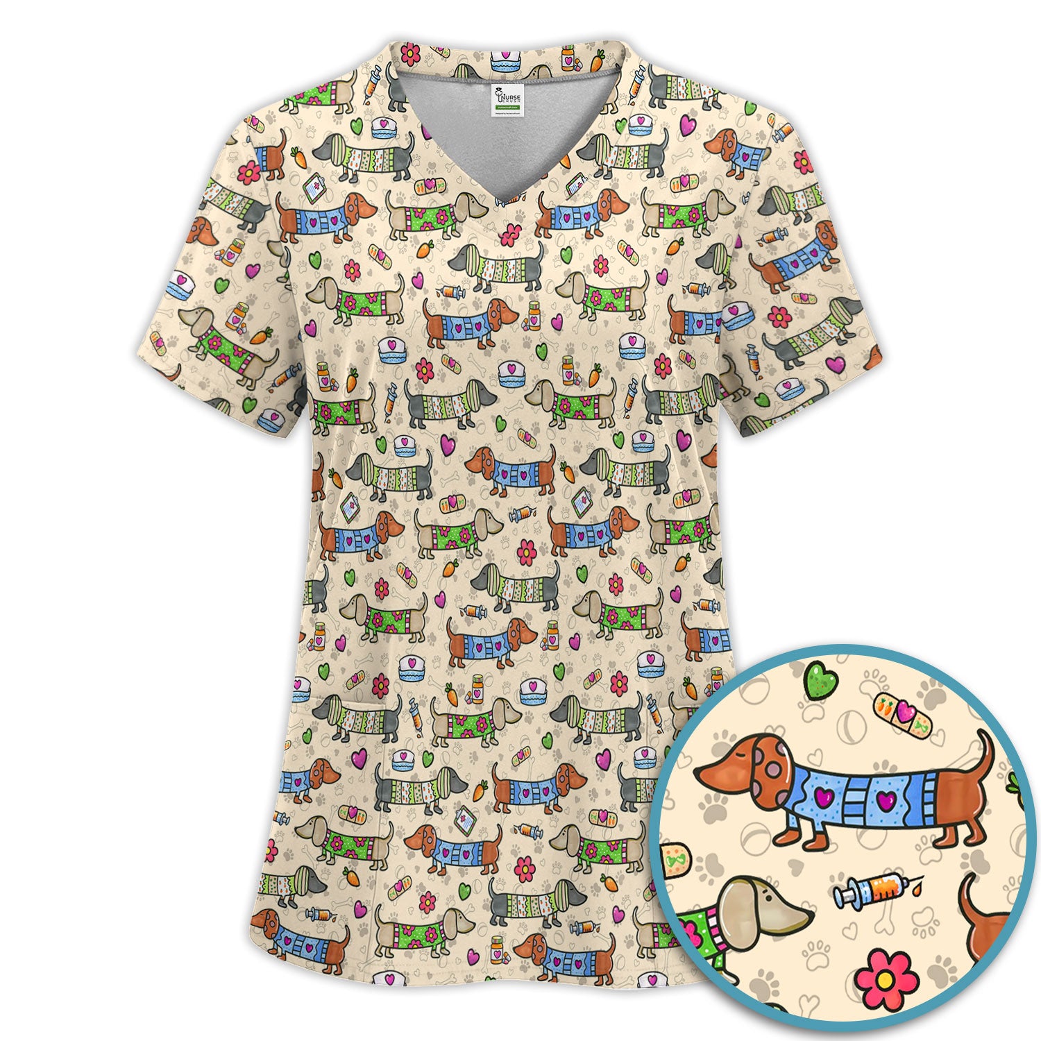 Cute Dachshund Nurse Scrub Set, Funny Wiener Dog Nursing Shirt, Breathable Fabrics Nursing Uniform
