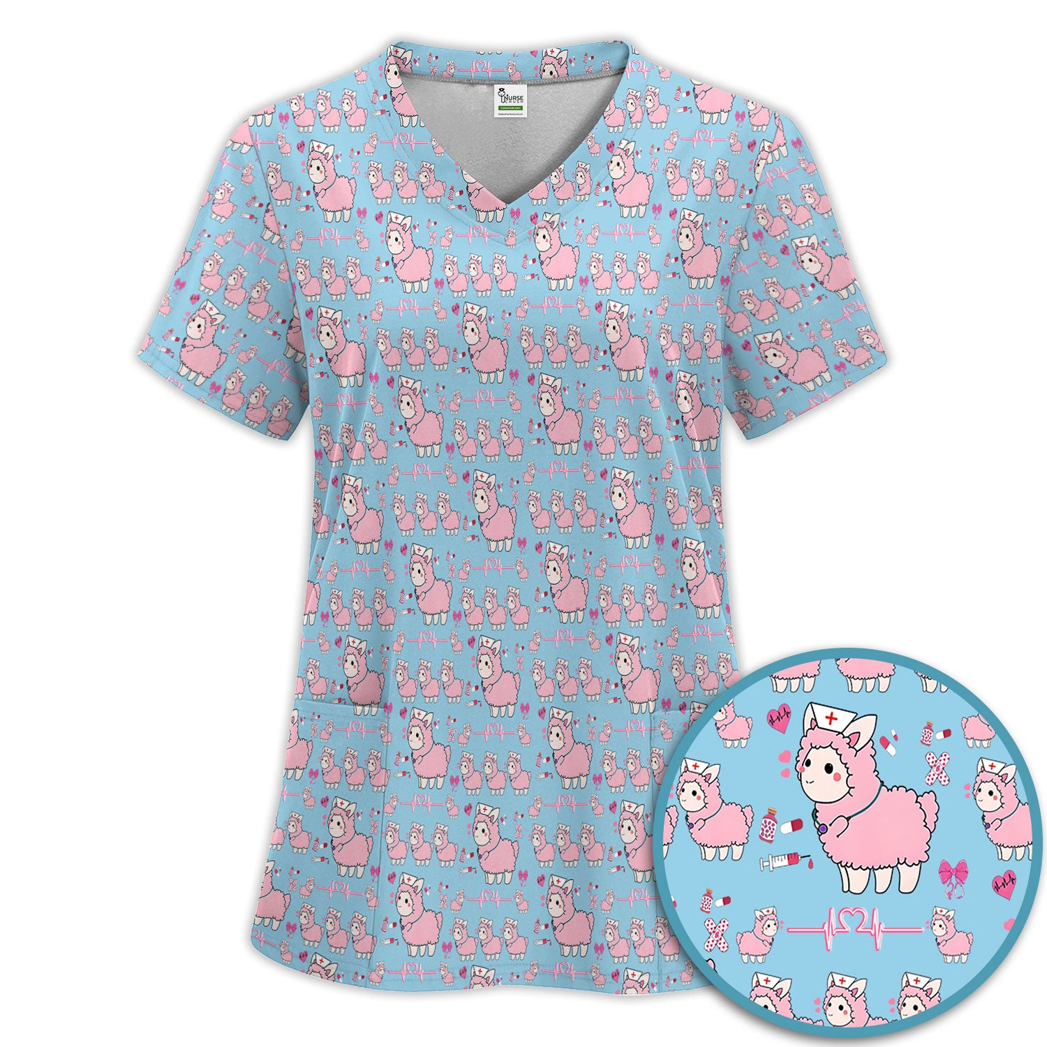 Llama Ain't Got Time For Your Drama Scrub Set, Funny Pattern Scrub Shirt, Breathable Fabrics Nursing Uniform