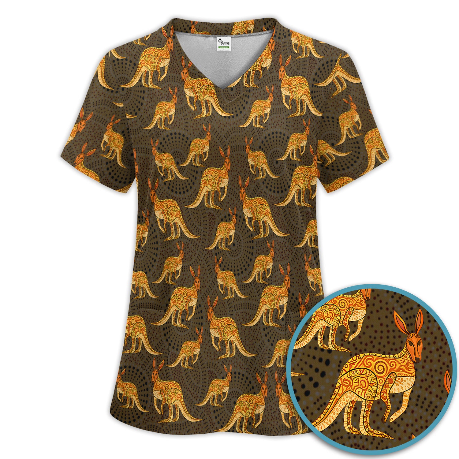 Australian Kangaroo Dot Art Inspired Nursing Scrub Set - Women Uniform