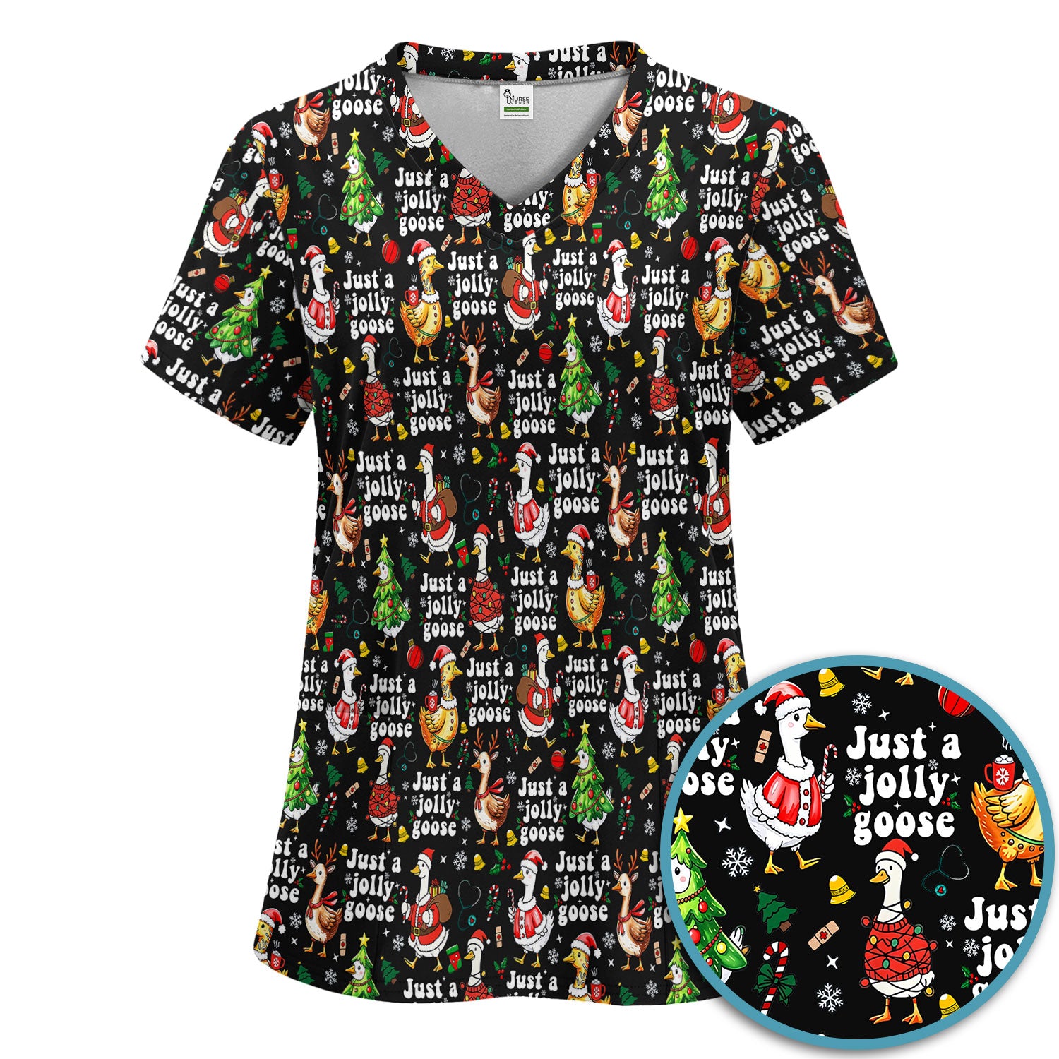 Just a Jolly Goose Funny Christmas Scrub Set - Holiday Medical Uniform for Nurse - Santa Goose Pants and Top