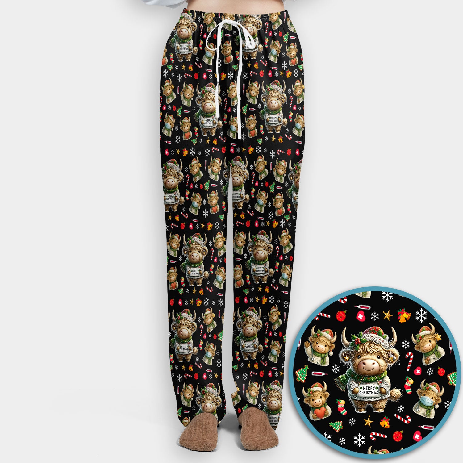 Highland Cow Christmas Scrub Set, Festive Cow Print Nurse Outfit, Holiday Medical Uniform For Women, Cute Veterinary Scrubs Gift
