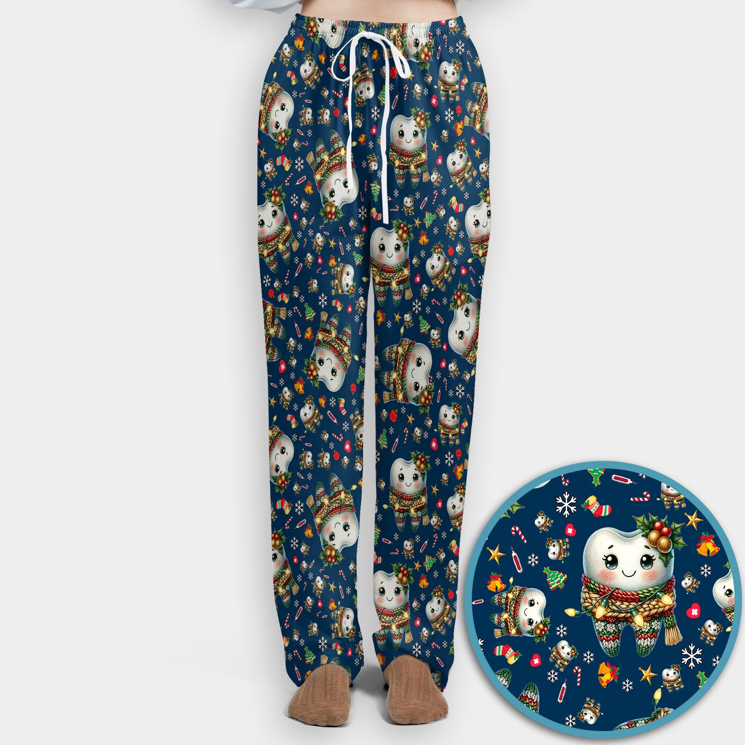 Funny Dental Christmas Scrub Set, Cute Christmas Tooth Print Scrubs Pants, Holiday Medical Uniform For Dentists and Hygienists