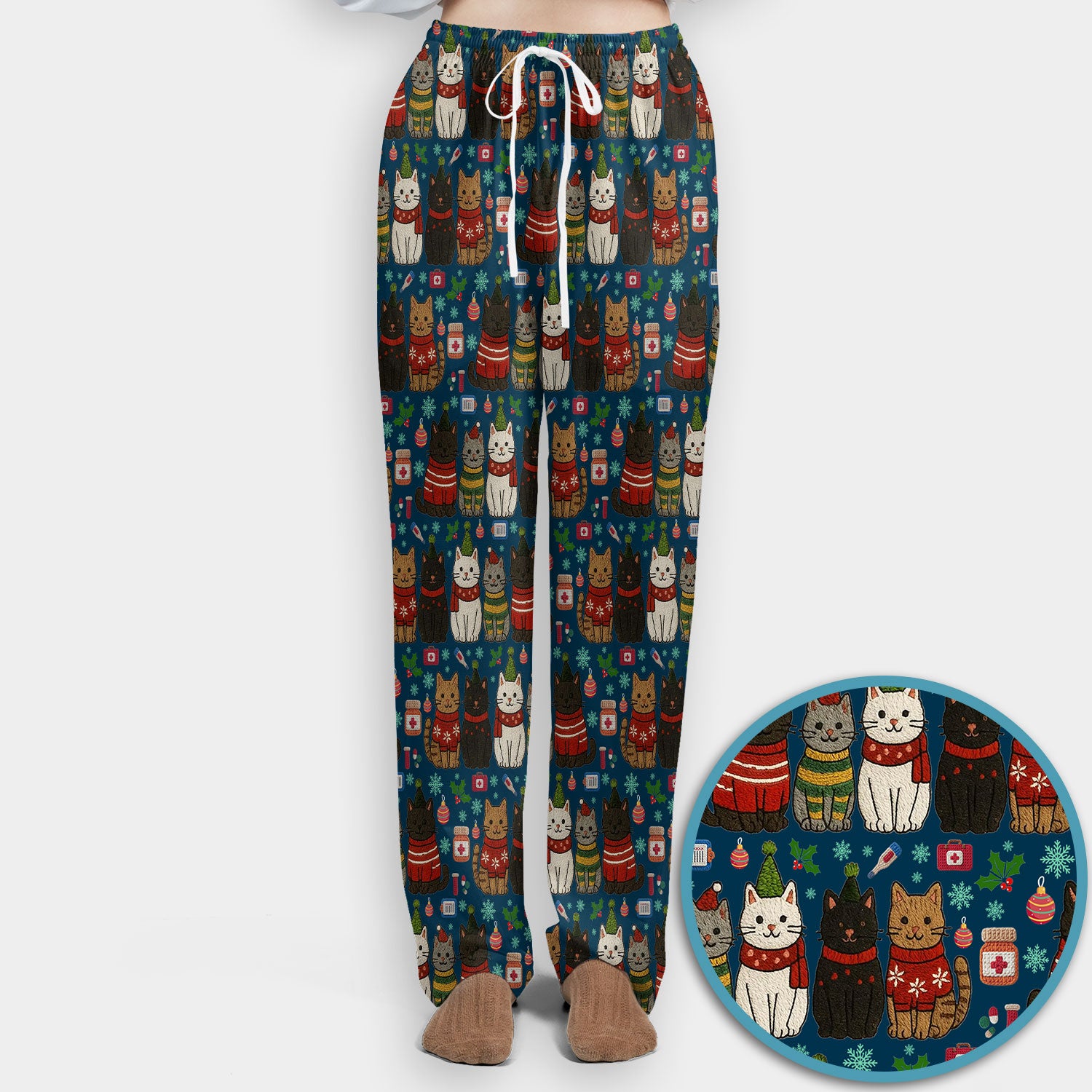 Christmas Cat Scrub Set, Festive Holiday Scrubs With Top And Pants, Cute Cat Lover Medical Uniform For Nurses And Doctors