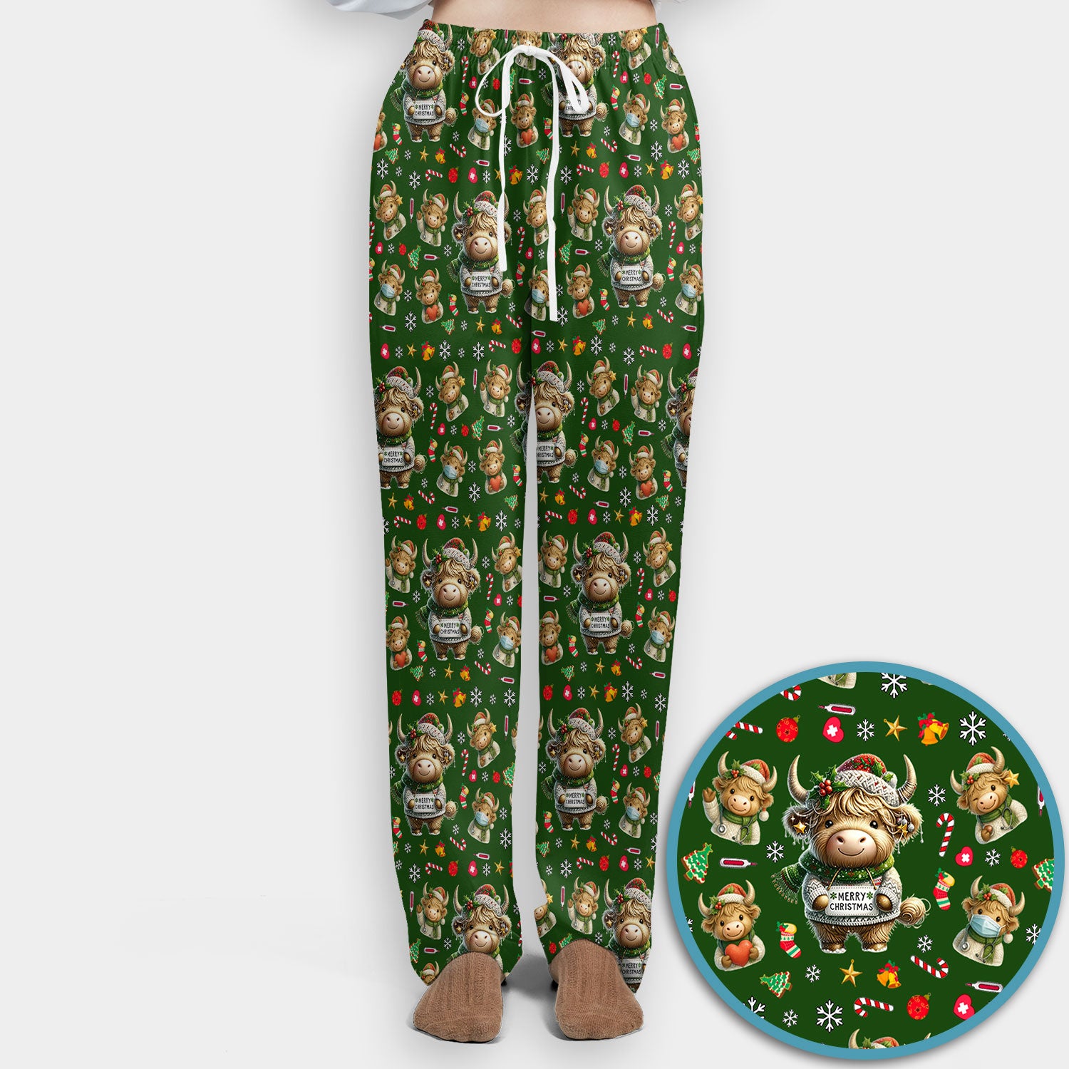 Highland Cow Christmas Scrub Set, Festive Cow Print Nurse Outfit, Holiday Medical Uniform For Women, Cute Veterinary Scrubs Gift