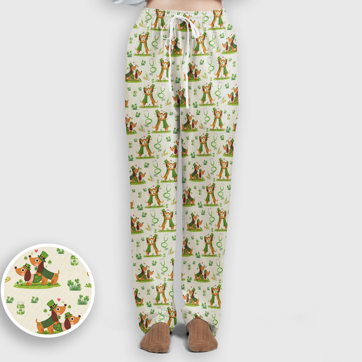 Valentine Cute Dachshund Nurse Set, Dog Heart Pattern, Breathable Nursing Uniform