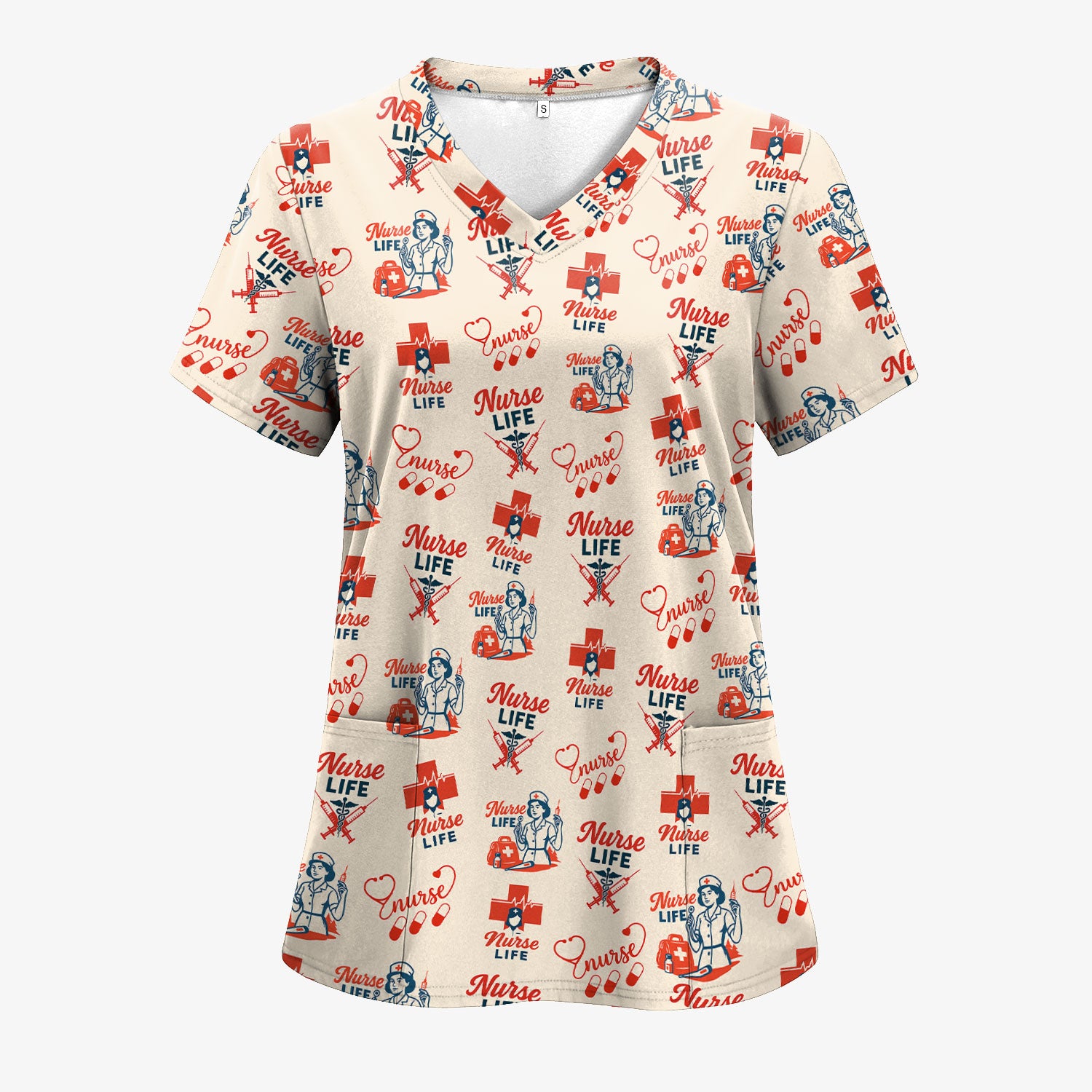 Vintage Nurse Life T-Shirt - All-Over Print Medical Icons Graphic Tee - Medical Gift for RN, LPN, CNA