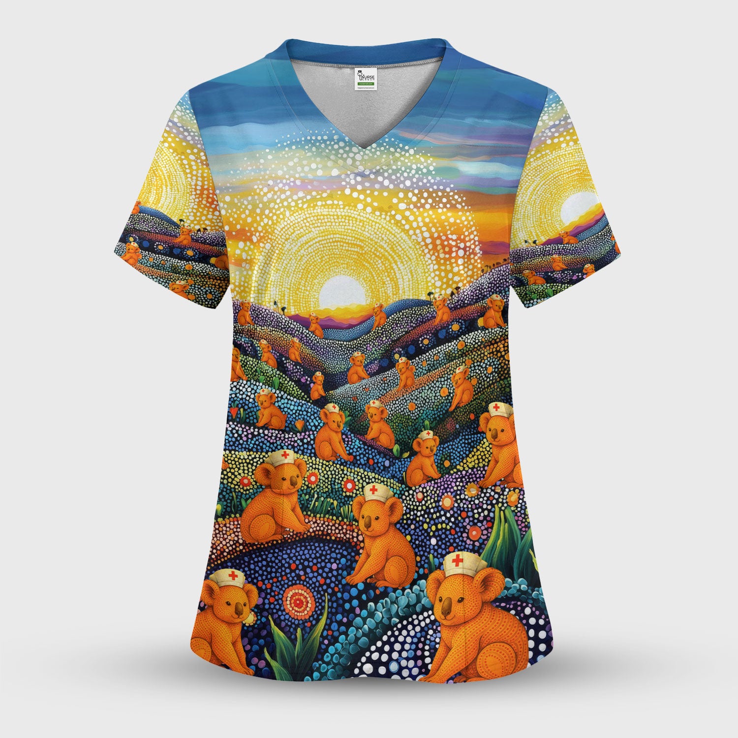 Australian Koala Dot Art Nurse Scrub Top - Women V-Neck Shirt