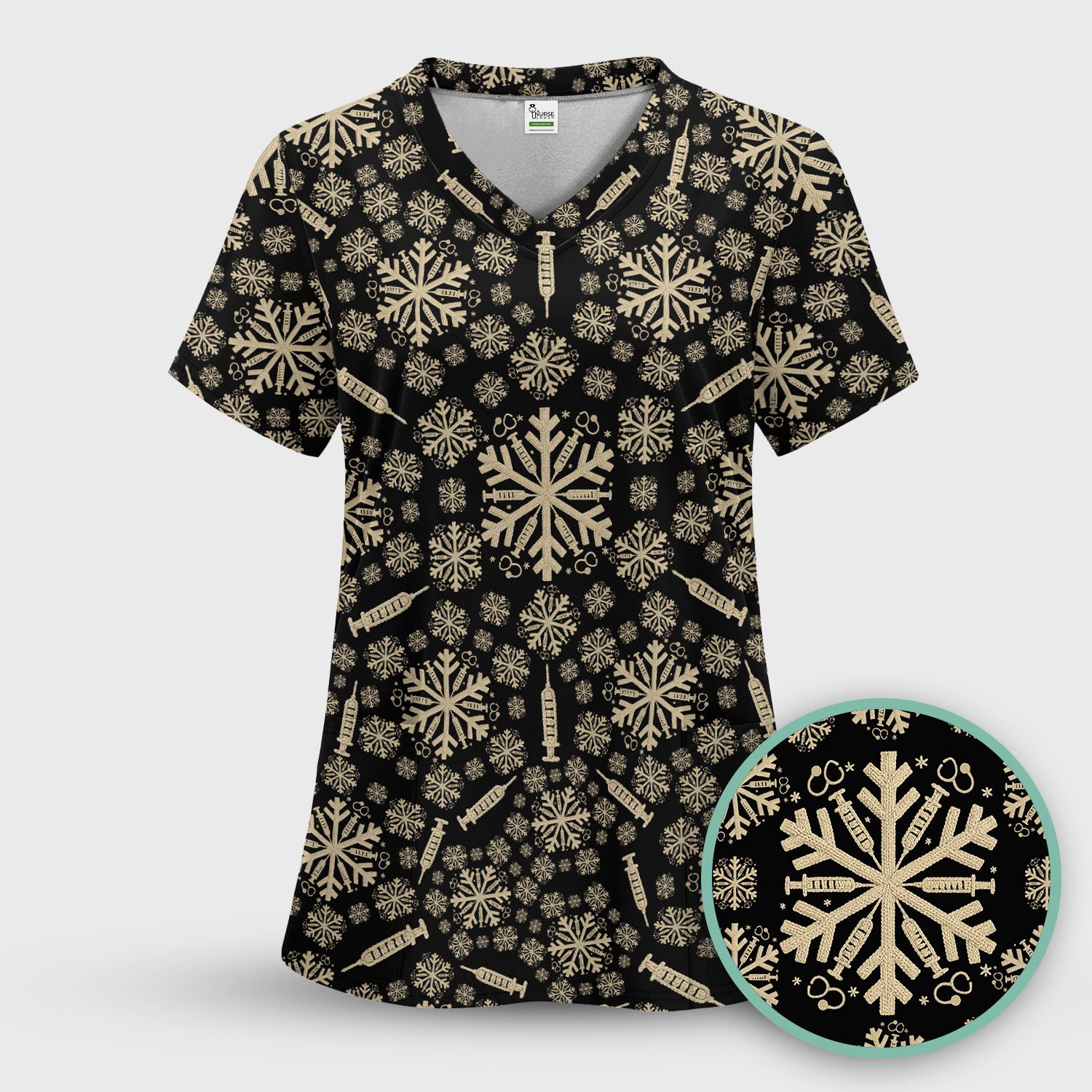 Snowflake Syringe Scrubs for Women - Festive Medical Top - Funny Christmas Scrub Shirt for Nurse - Holiday Gift