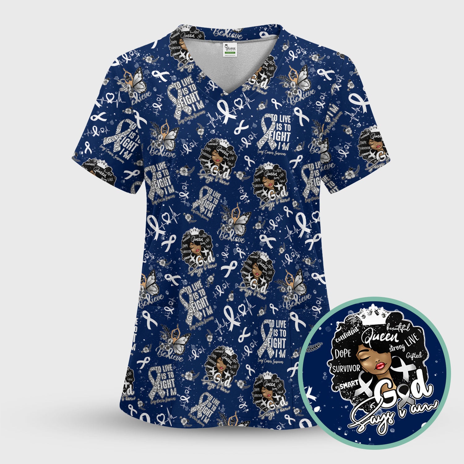 To Live Is To Fight I Am Strong Scrub Top - Cancer Awareness Nurse Shirt for Women - Empowering Gift for Survivors Fighters & Families