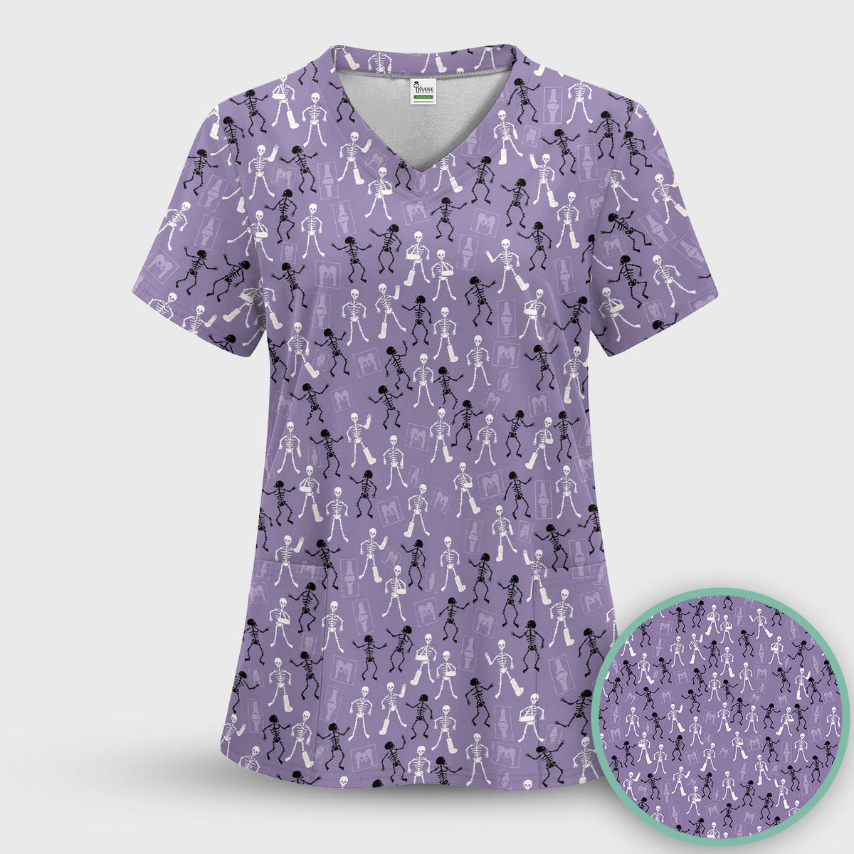 Halloween Orthopedic Skeleton Scrub Top, Comfortable Scrubs for Orthopedic Nurses