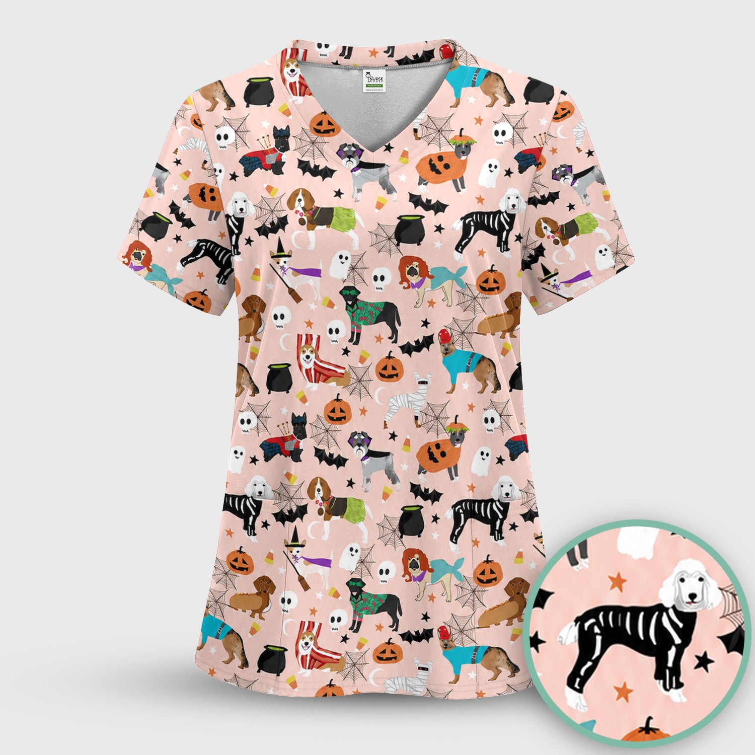 Halloween Costume Dogs Scrub Top, Comfortable Scrubs for Nurses