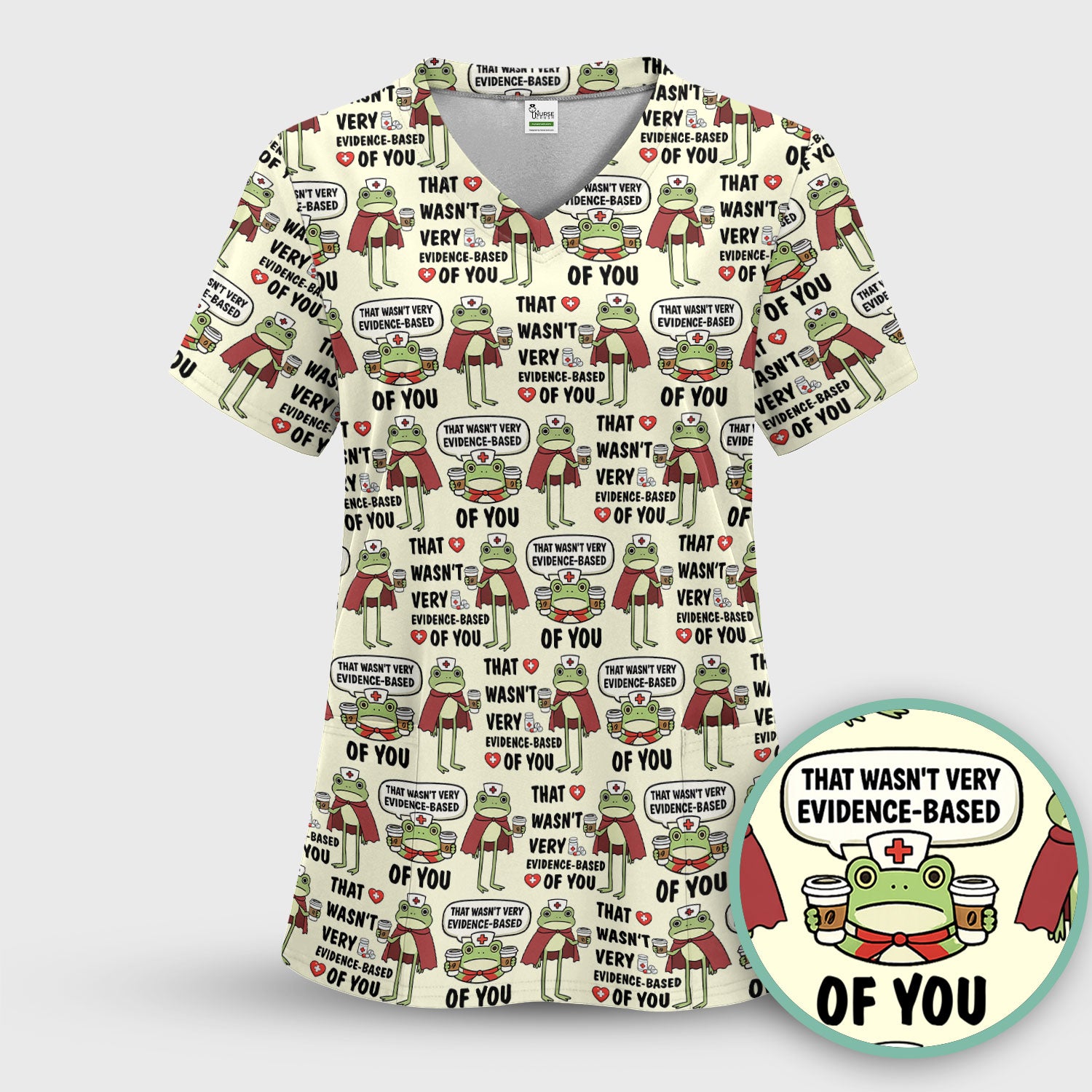 Funny Frog Nurse Quote Medical Pattern Scrub Top, Breathable Fabrics Nursing Uniform