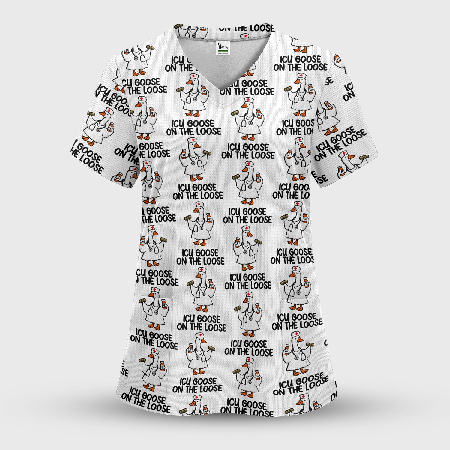 Funny ICU Goose On The Loose Nurse Pattern Scrub Top, Comfortable Scrubs For Nurses